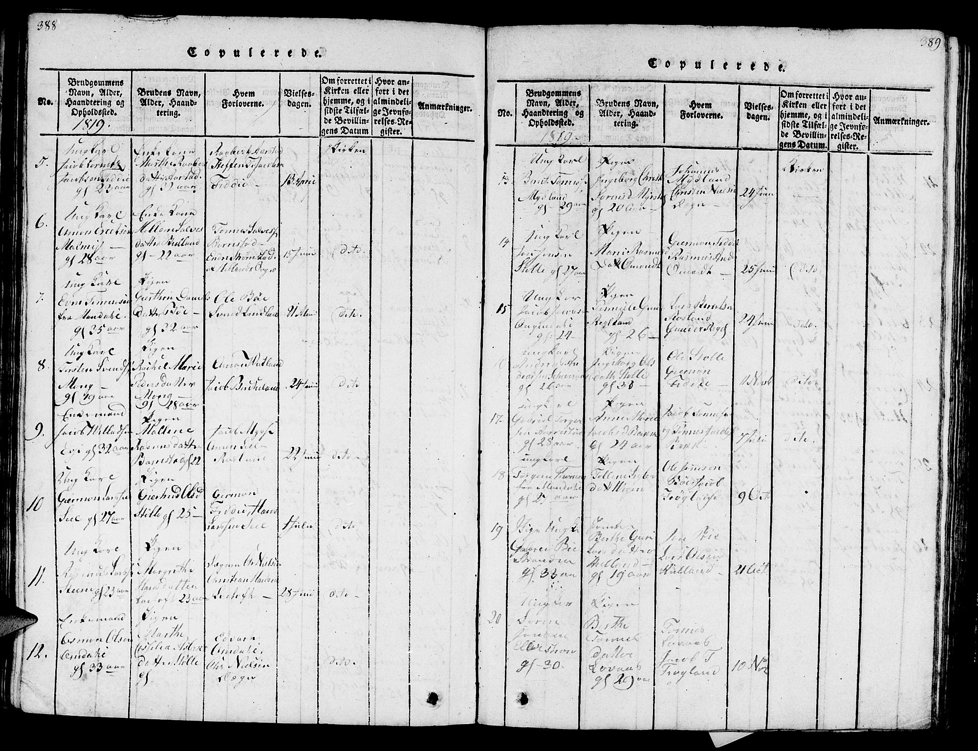Sokndal sokneprestkontor, SAST/A-101808: Parish register (official) no. A 6, 1815-1826, p. 388-389