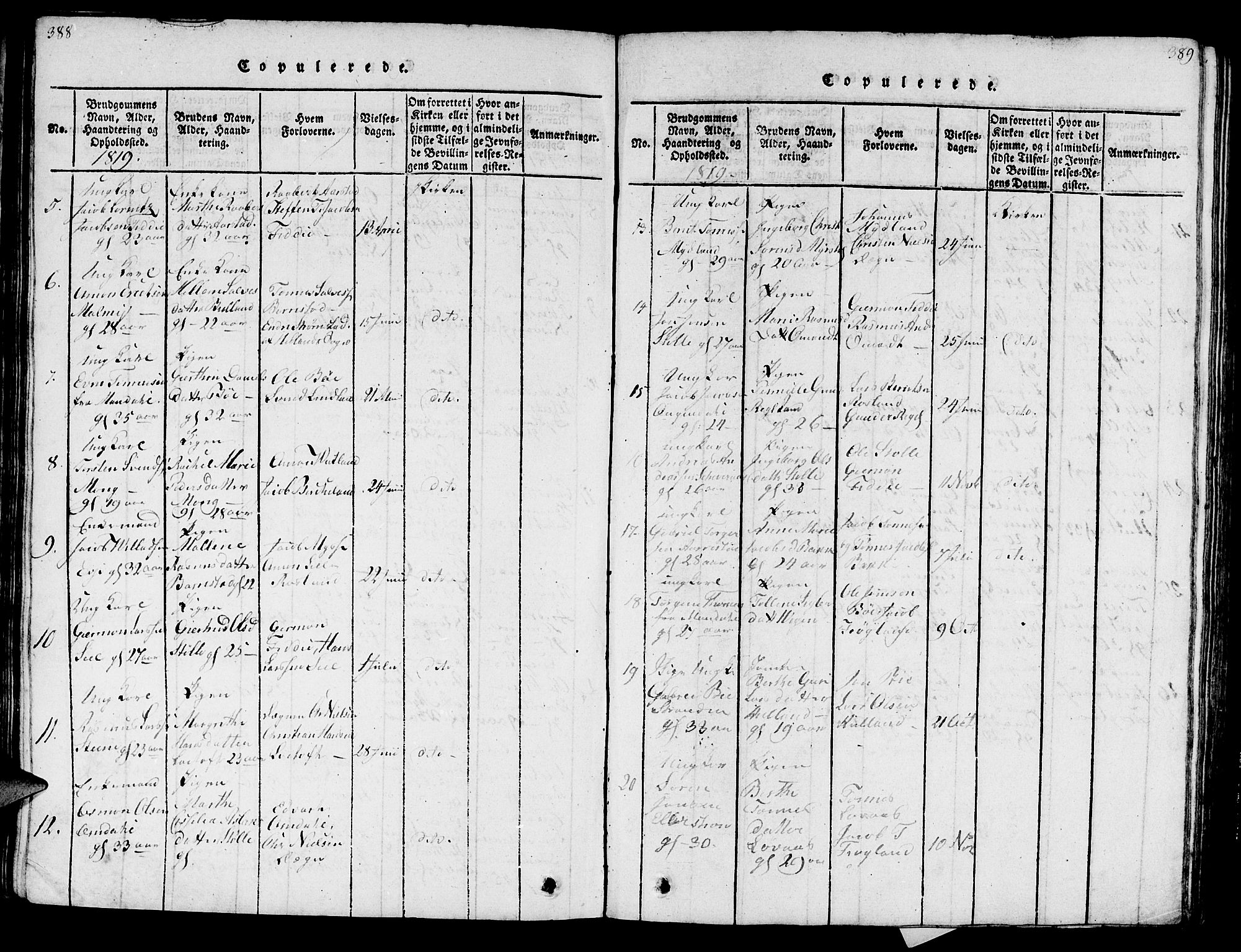 Sokndal sokneprestkontor, AV/SAST-A-101808: Parish register (official) no. A 6, 1815-1826, p. 388-389