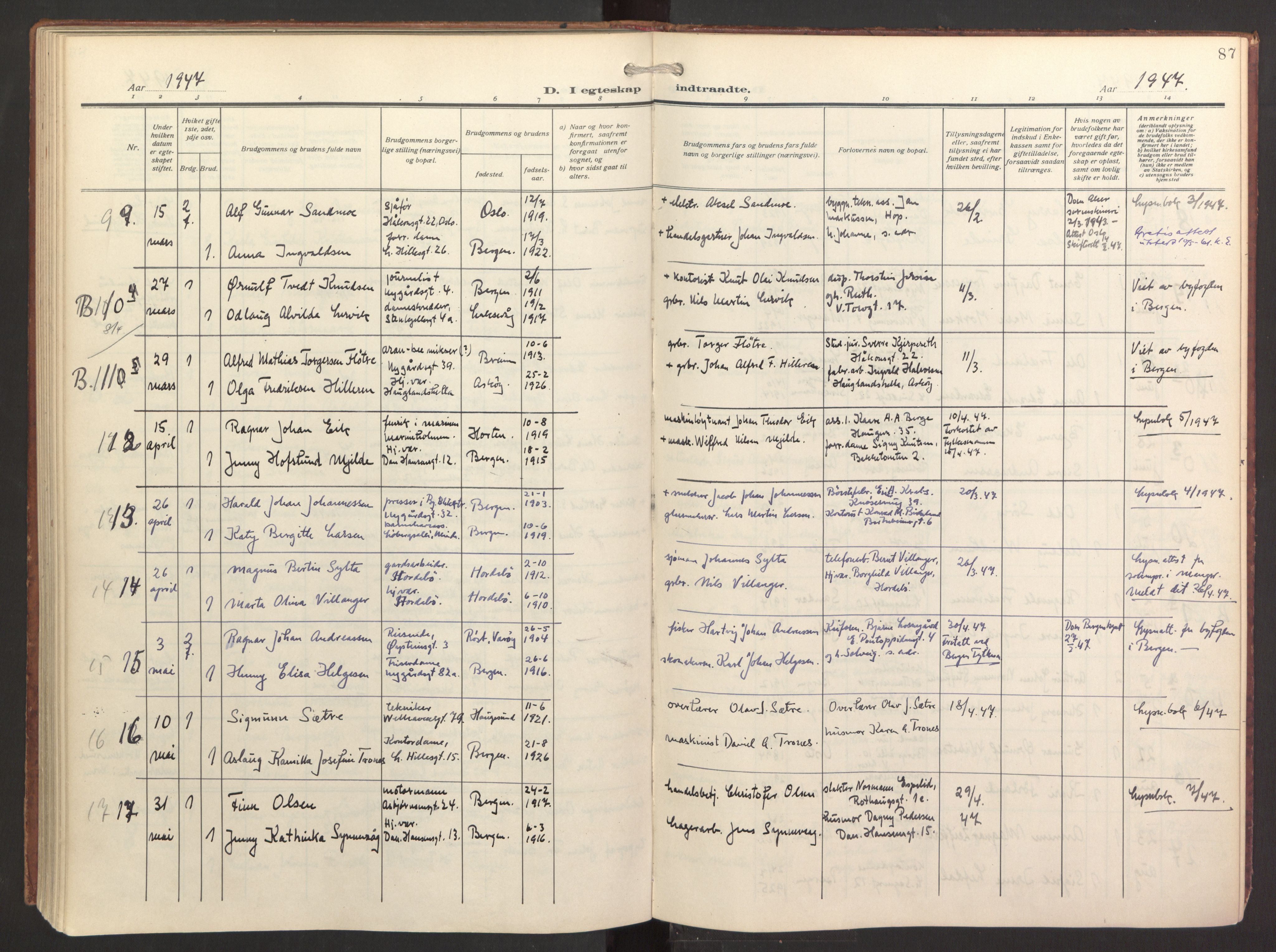 St. Jacob sokneprestembete, AV/SAB-A-78001/H/Haa/L0005: Parish register (official) no. C 1, 1917-1951, p. 87