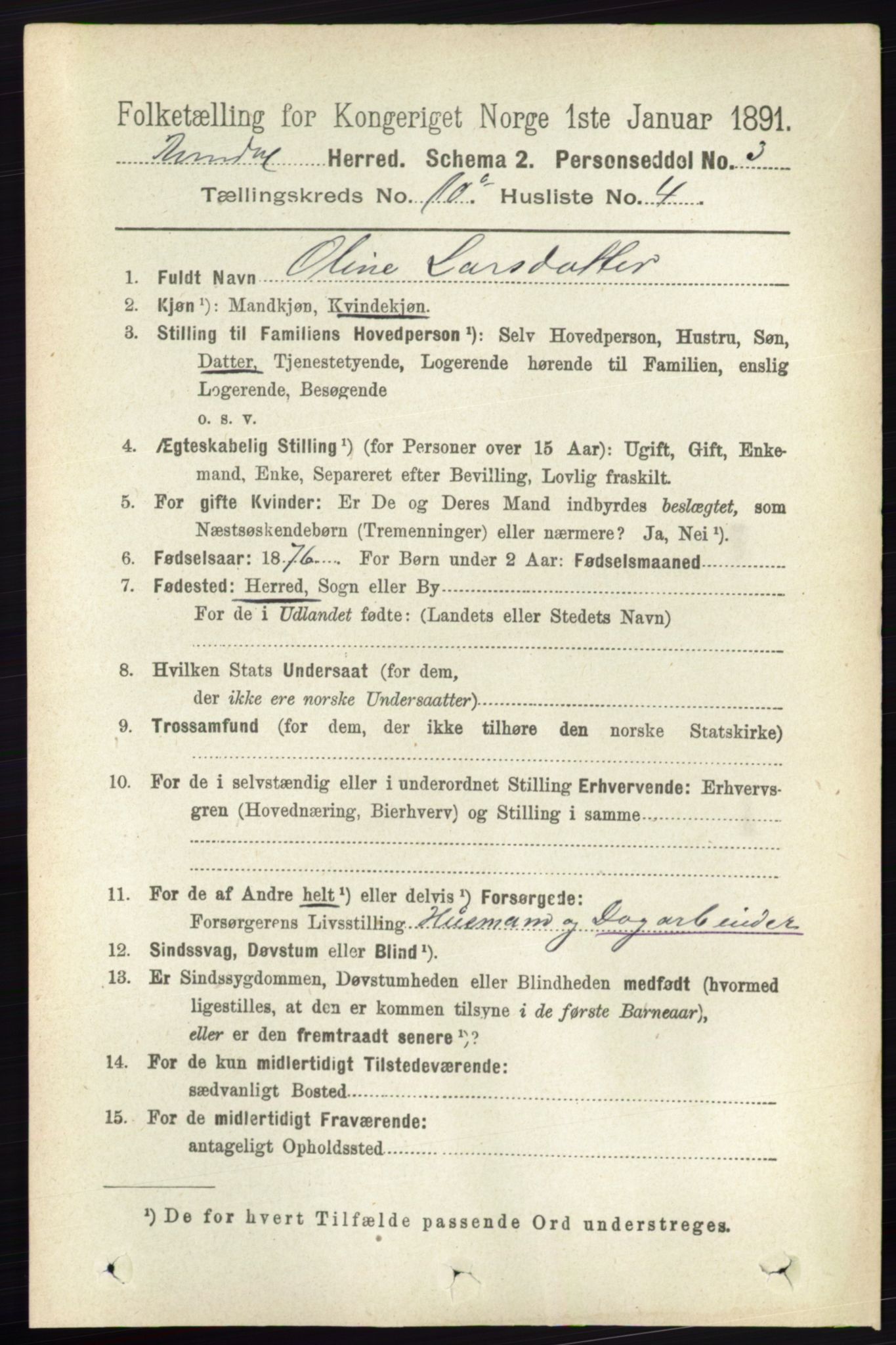 RA, 1891 census for 0416 Romedal, 1891, p. 4832