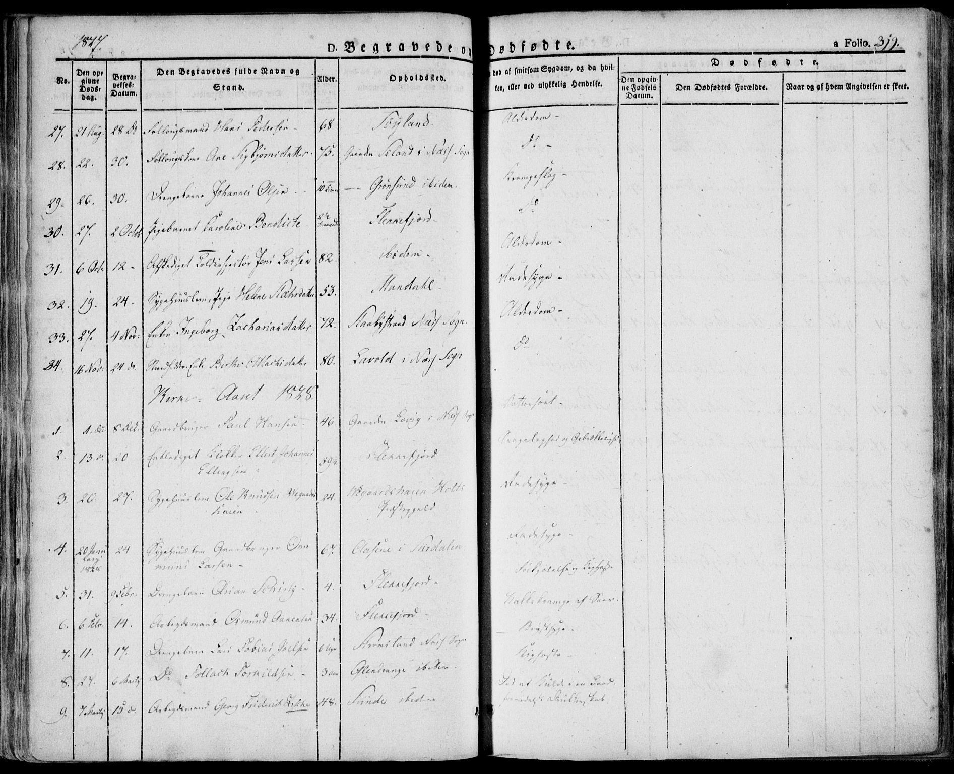 Flekkefjord sokneprestkontor, SAK/1111-0012/F/Fa/Fac/L0003: Parish register (official) no. A 3, 1826-1841, p. 319