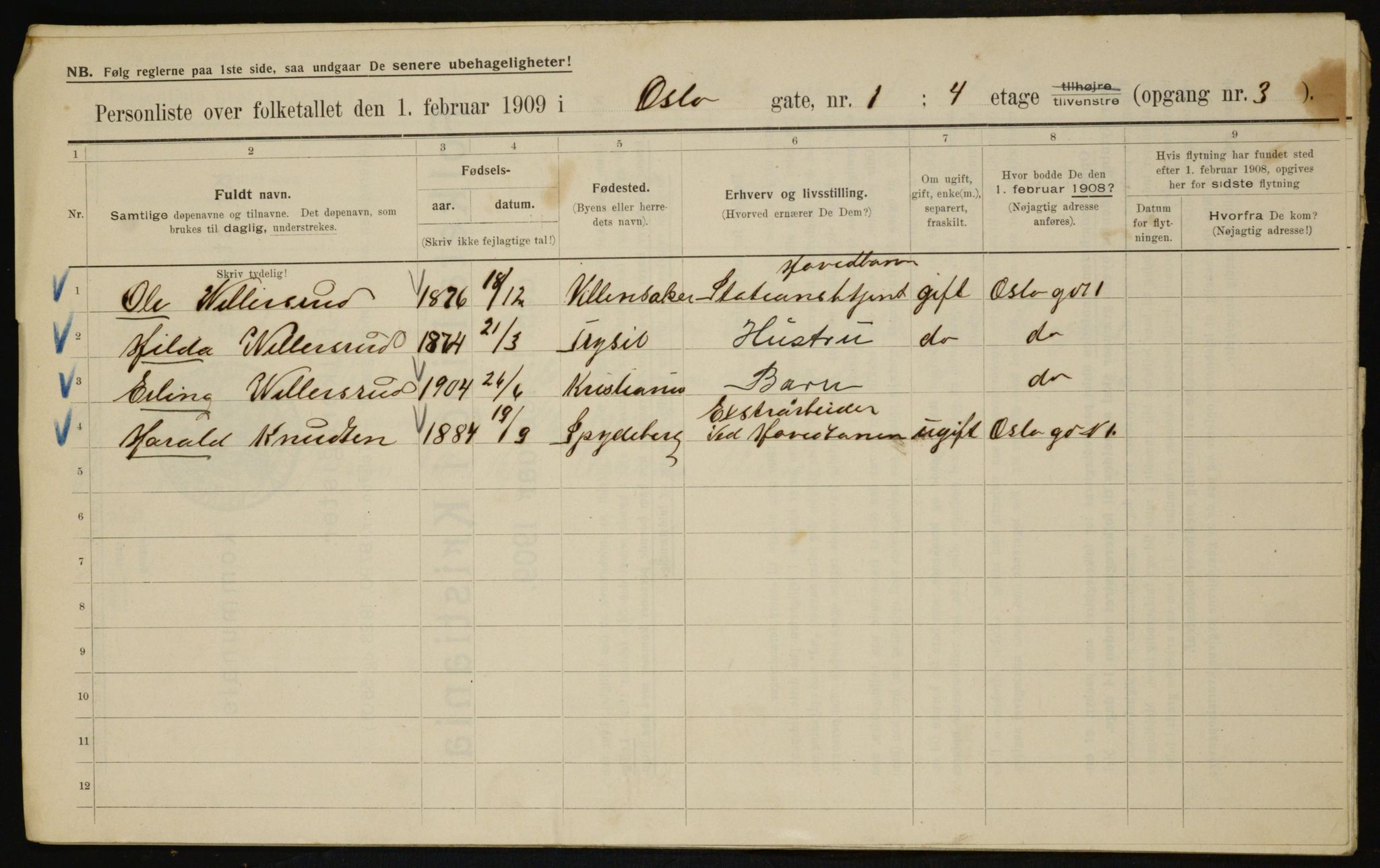 OBA, Municipal Census 1909 for Kristiania, 1909, p. 69603