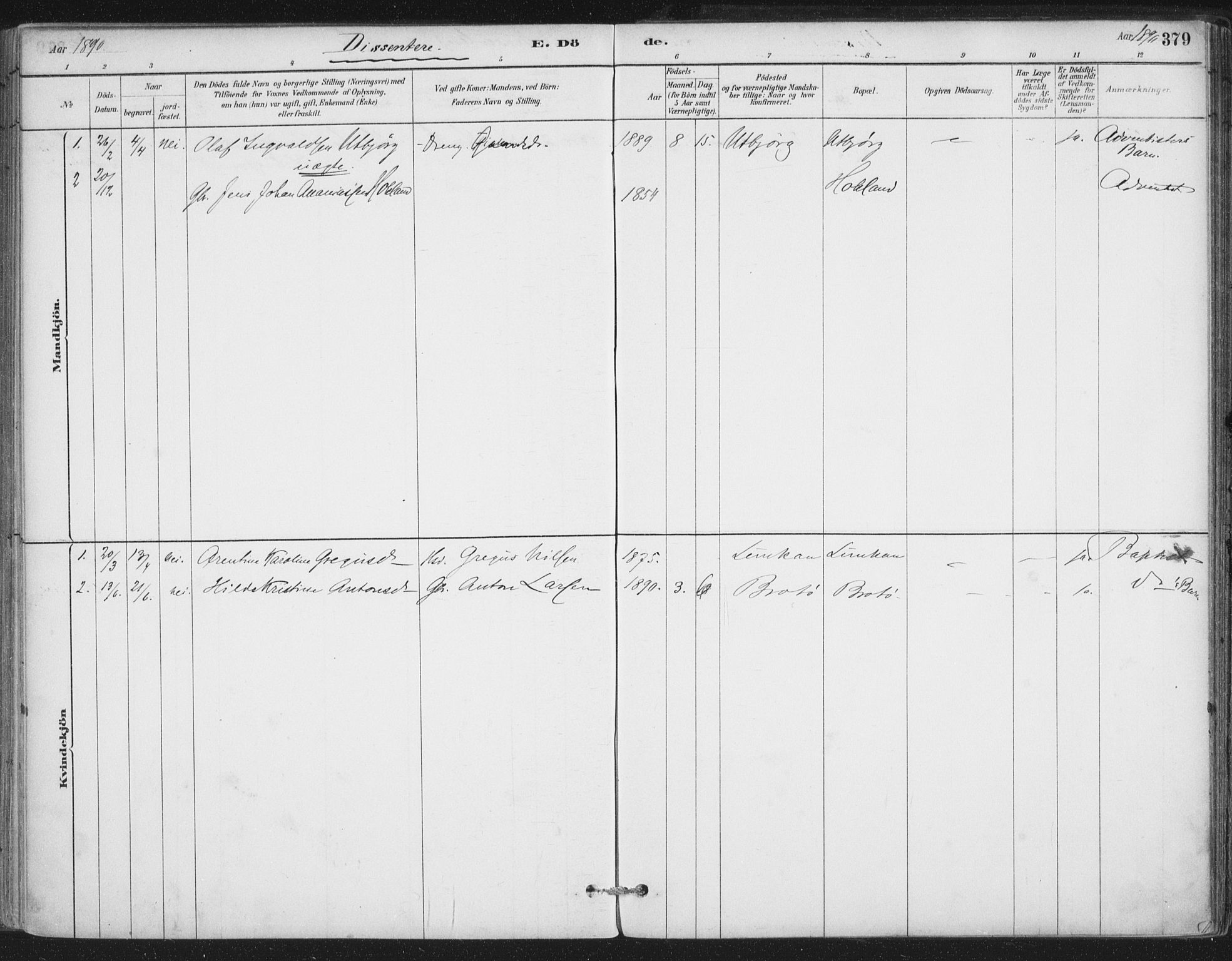 Ministerialprotokoller, klokkerbøker og fødselsregistre - Nordland, SAT/A-1459/888/L1244: Parish register (official) no. 888A10, 1880-1890, p. 379