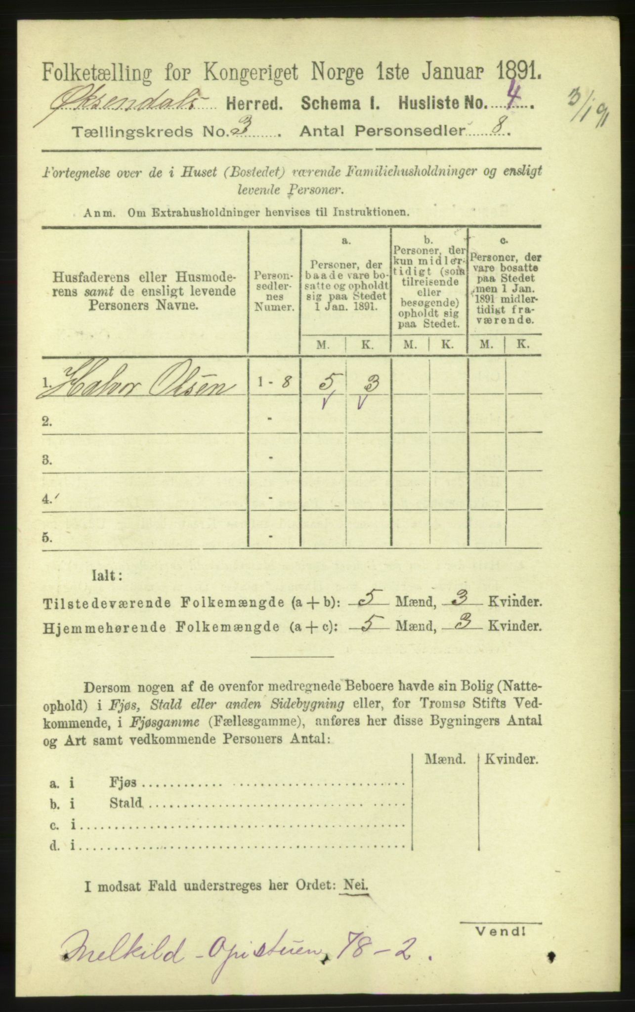 RA, 1891 census for 1561 Øksendal, 1891, p. 575