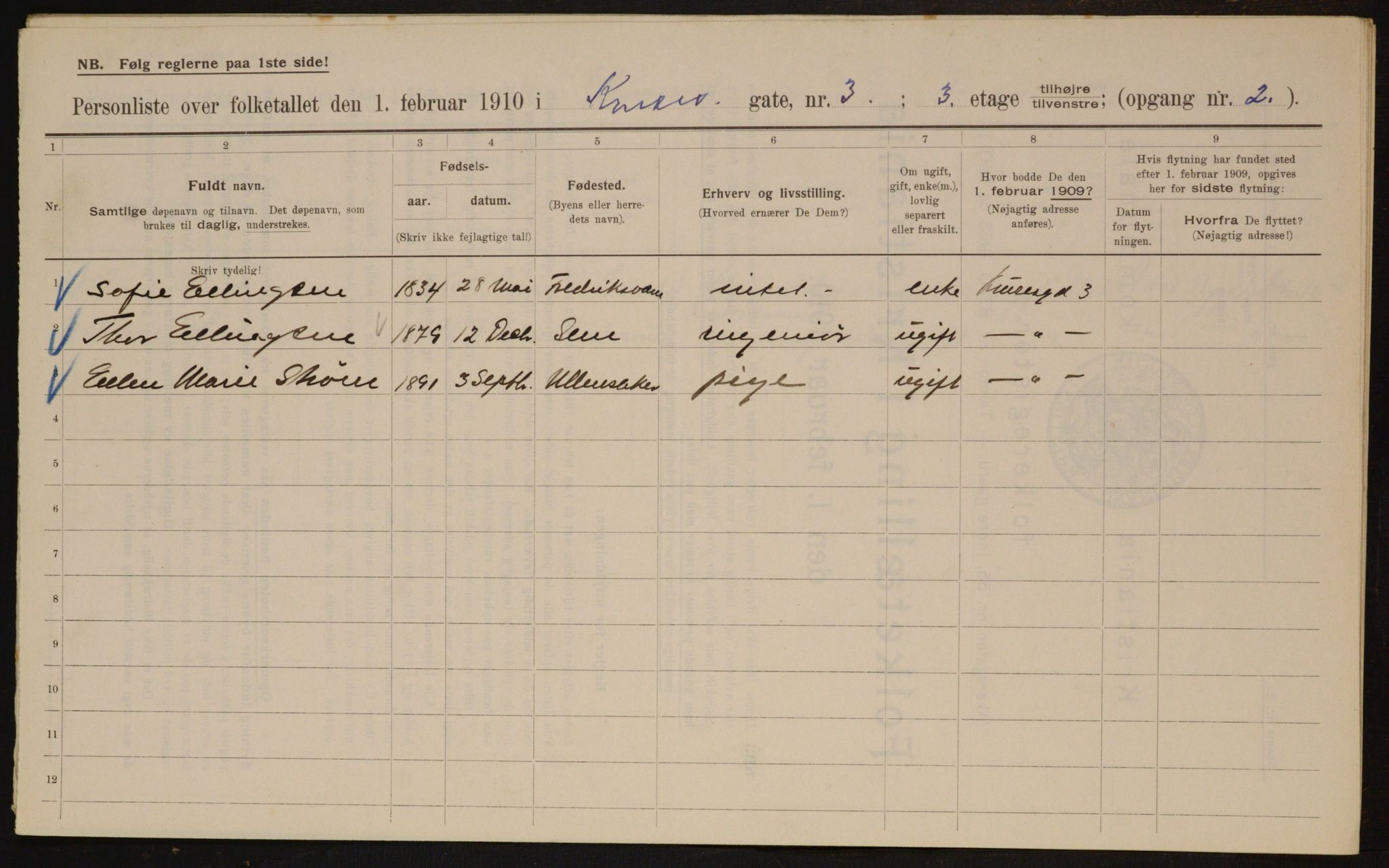 OBA, Municipal Census 1910 for Kristiania, 1910, p. 53316