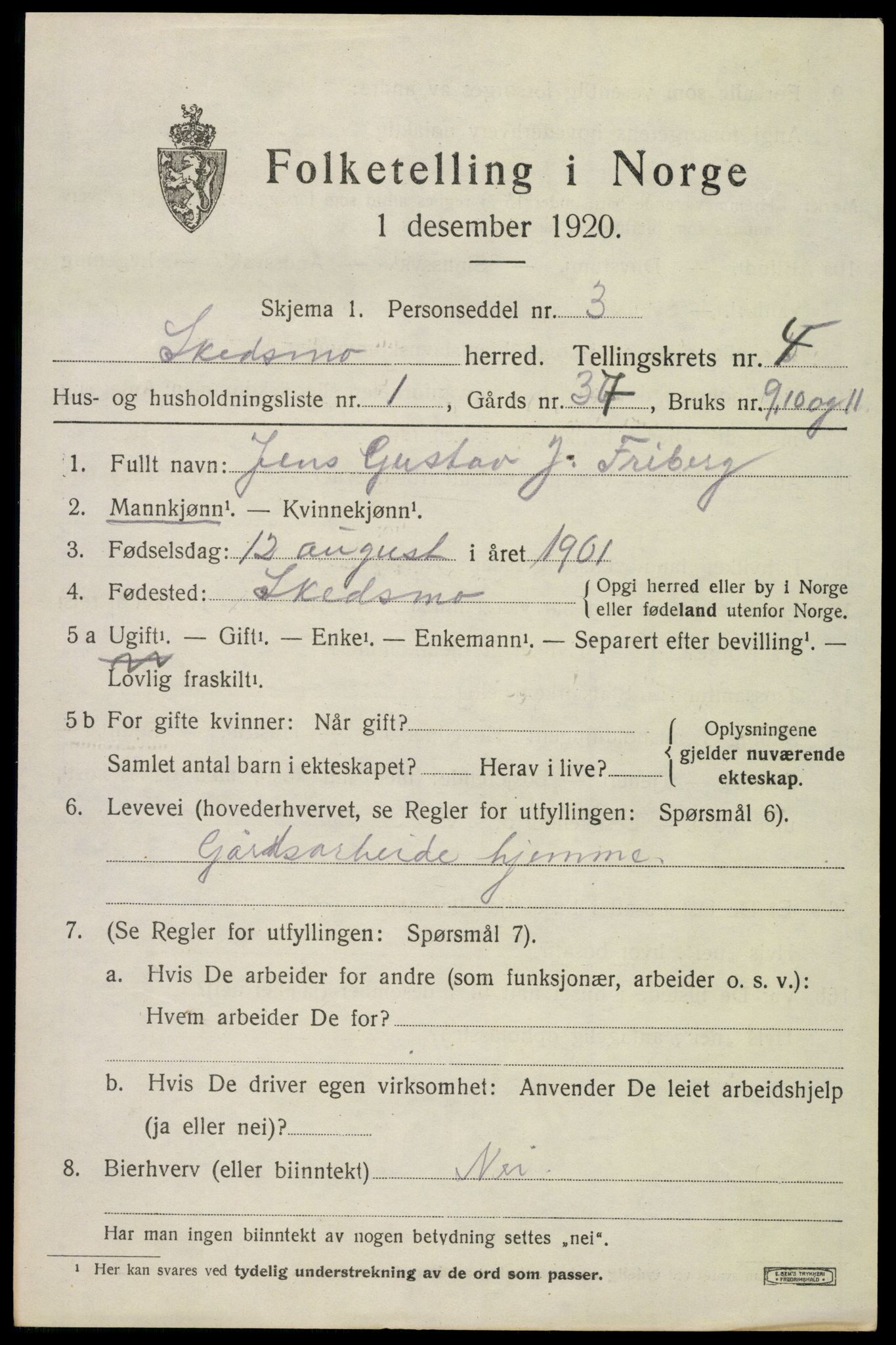 SAO, 1920 census for Skedsmo, 1920, p. 4303