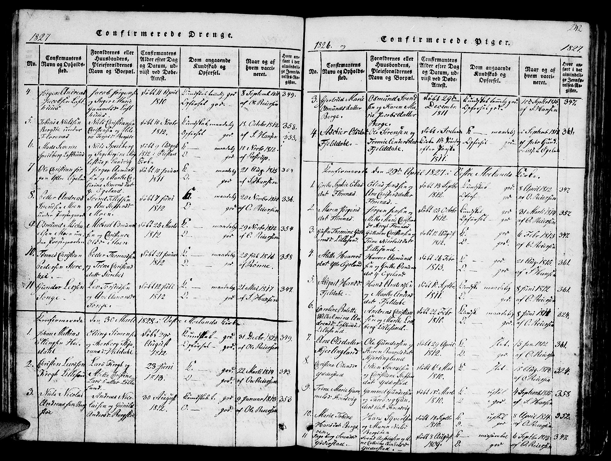 Vestre Moland sokneprestkontor, AV/SAK-1111-0046/F/Fb/Fbb/L0001: Parish register (copy) no. B 1, 1816-1851, p. 242