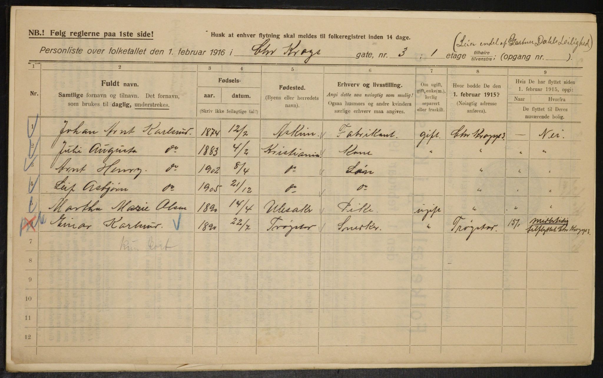 OBA, Municipal Census 1916 for Kristiania, 1916, p. 11839