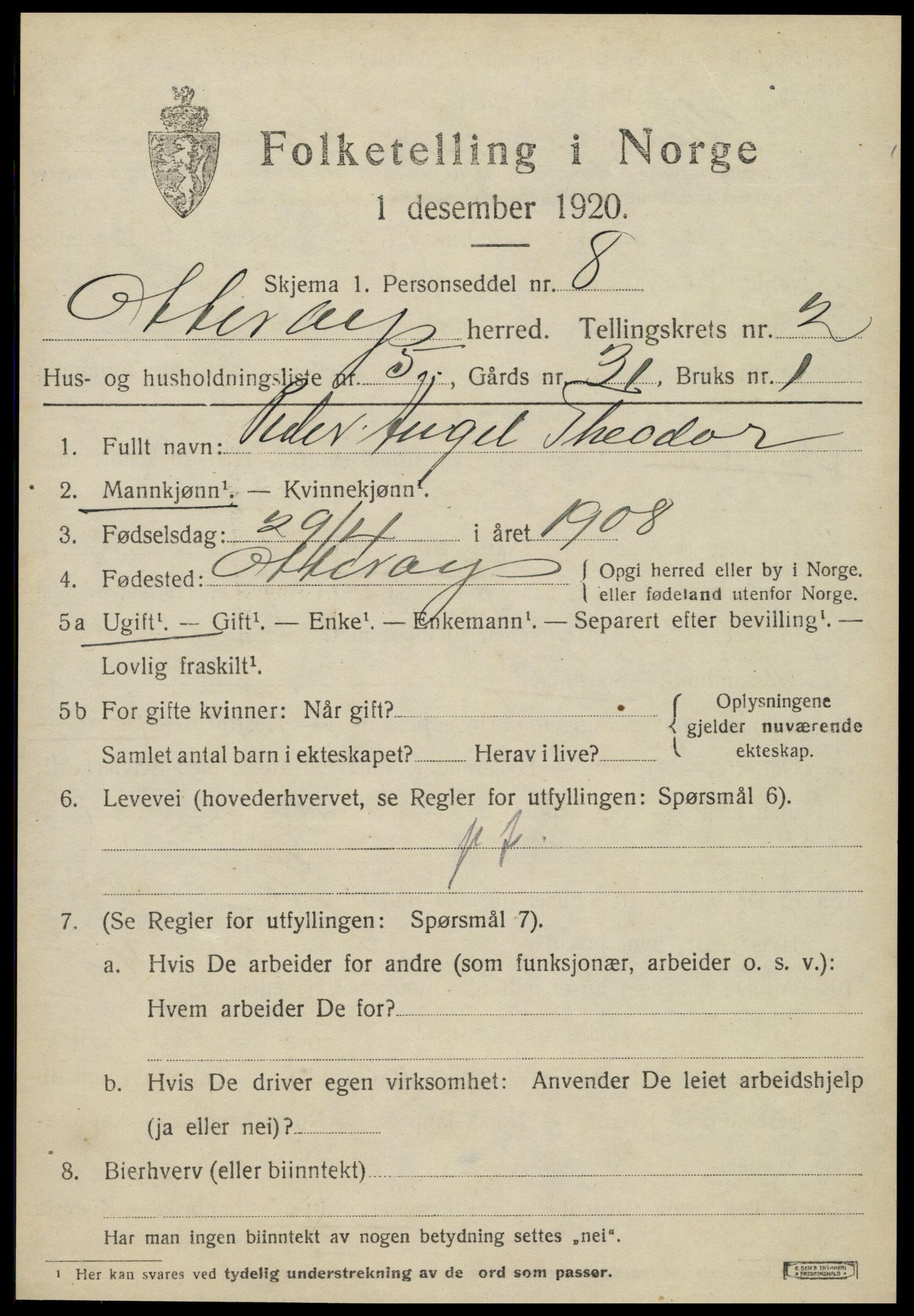 SAT, 1920 census for Otterøy, 1920, p. 1173