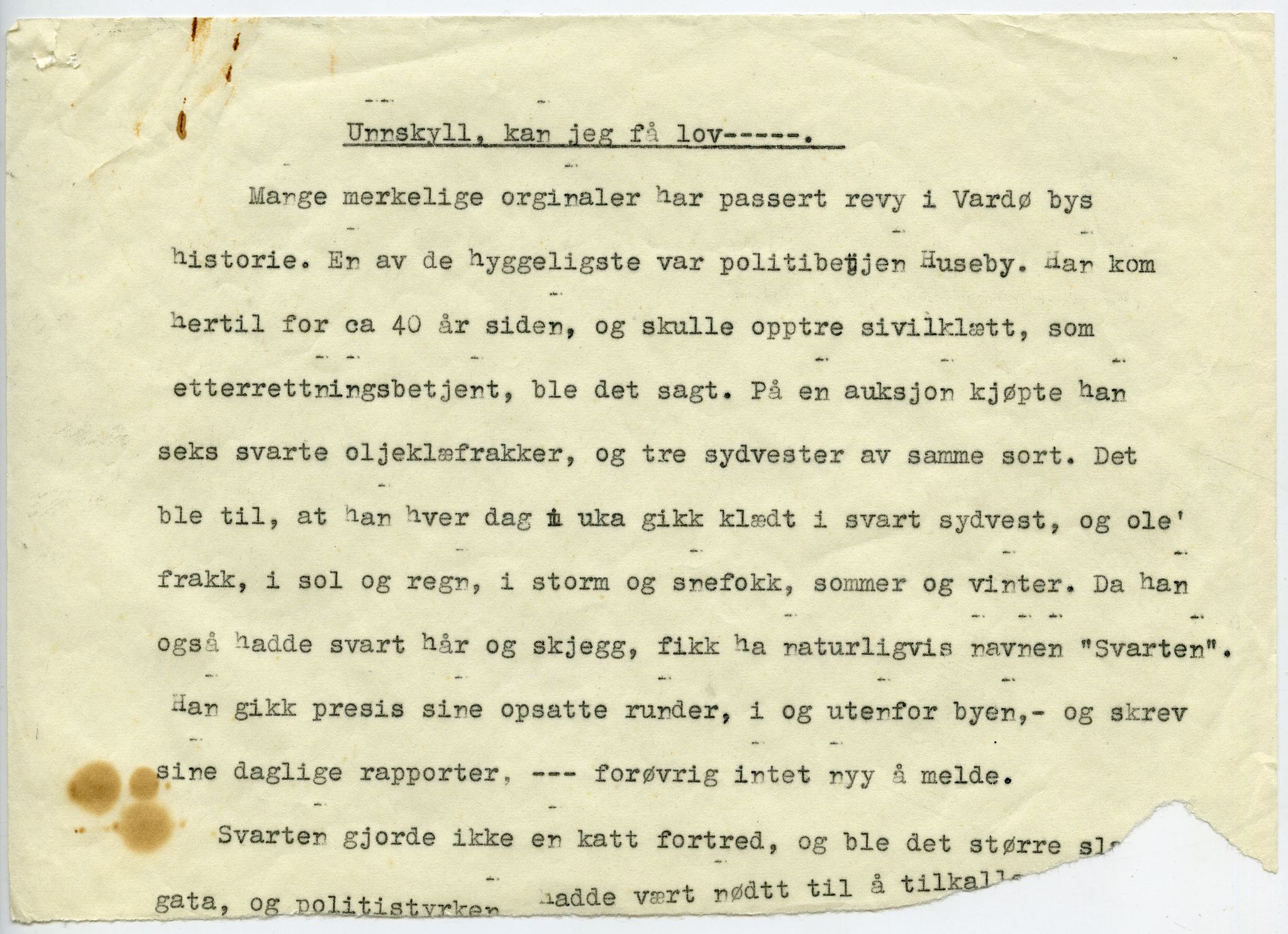 Vilfred Dybos, FMFB/A-1111/F/L0002/0001: Leserinnlegg og manuskripter / Maskinskrevne avisinnlegg: Unnskyld kan jeg få lov, 1955-1960