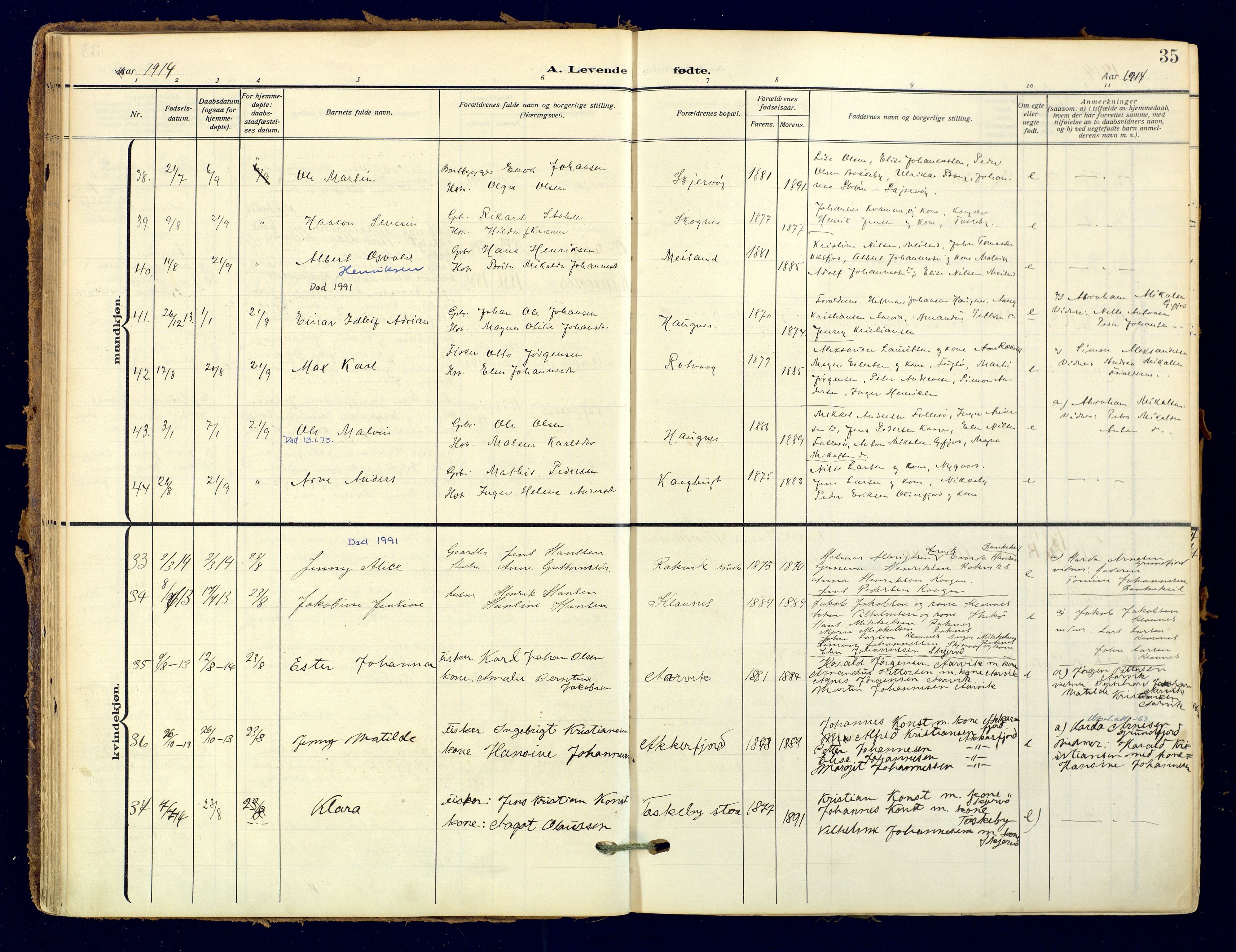 Skjervøy sokneprestkontor, AV/SATØ-S-1300/H/Ha/Haa: Parish register (official) no. 18, 1910-1926, p. 35