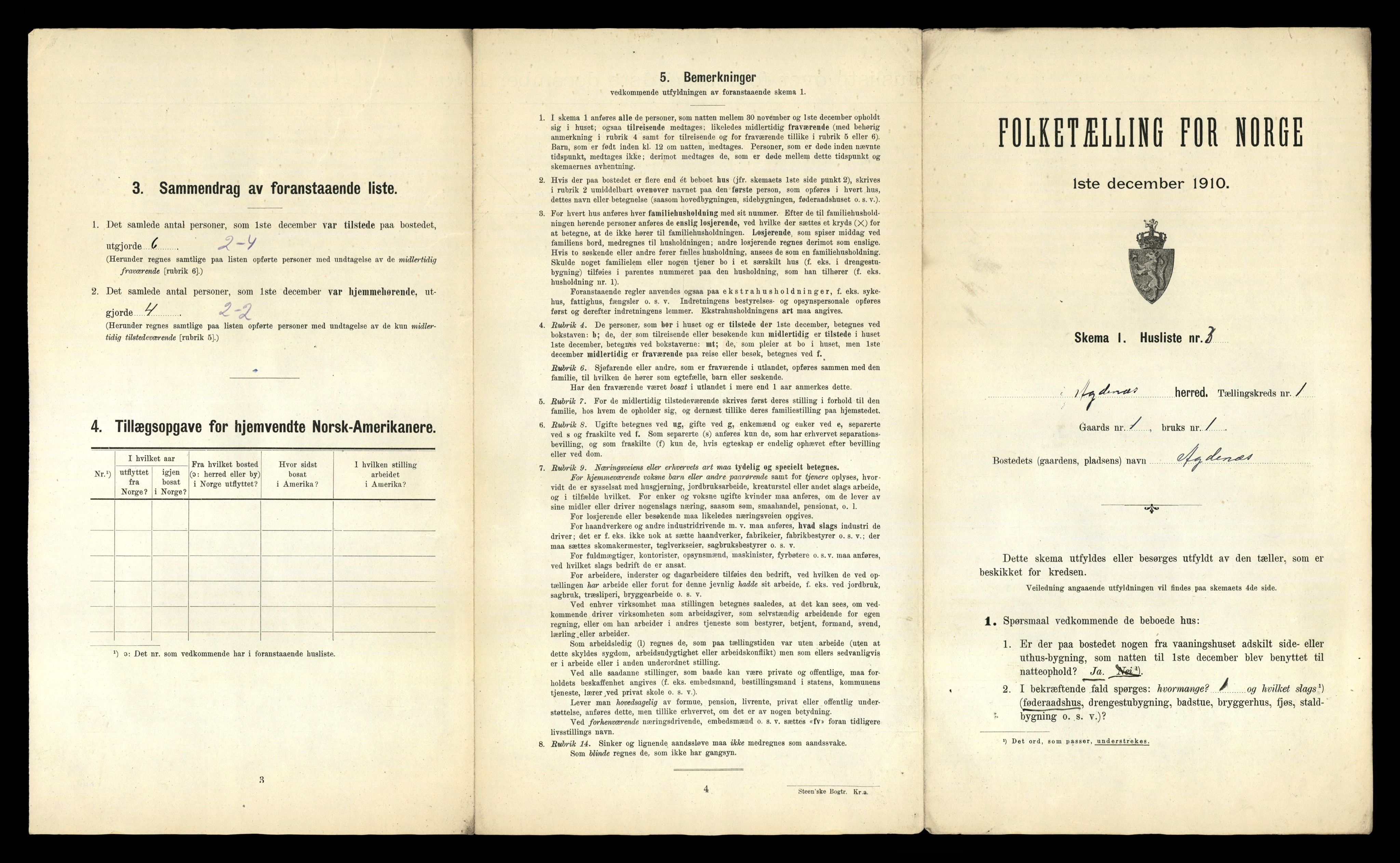 RA, 1910 census for Agdenes, 1910, p. 39