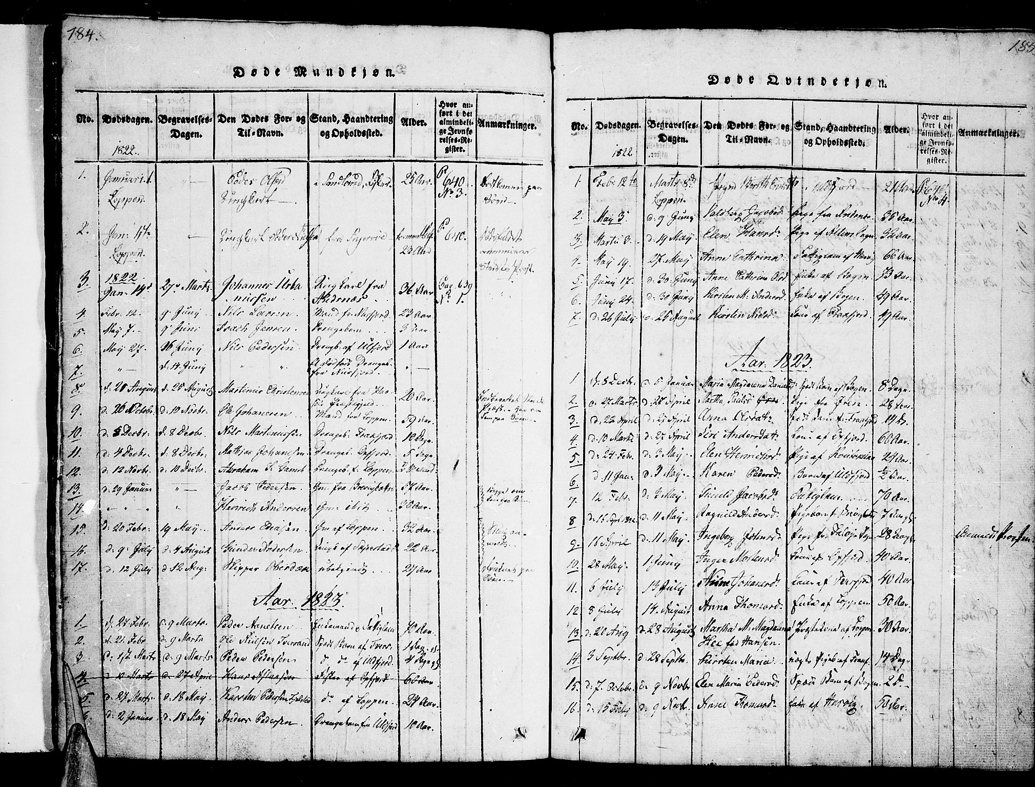 Loppa sokneprestkontor, SATØ/S-1339/H/Hb/L0001klokker: Parish register (copy) no. 1, 1820-1849, p. 184-185