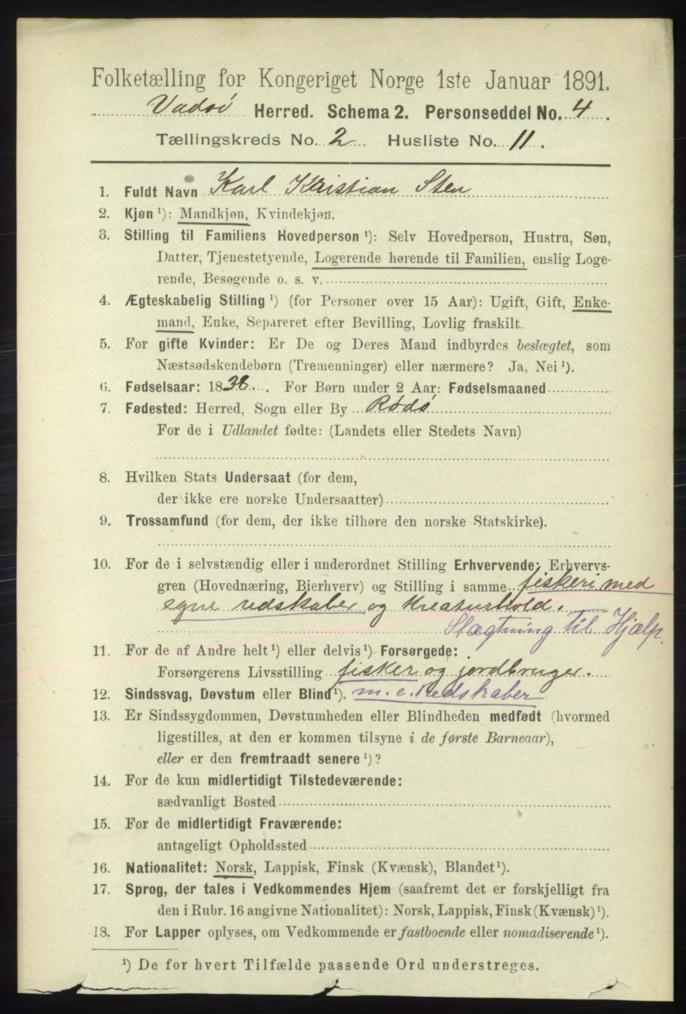 RA, 1891 census for 2029 Vadsø, 1891, p. 501