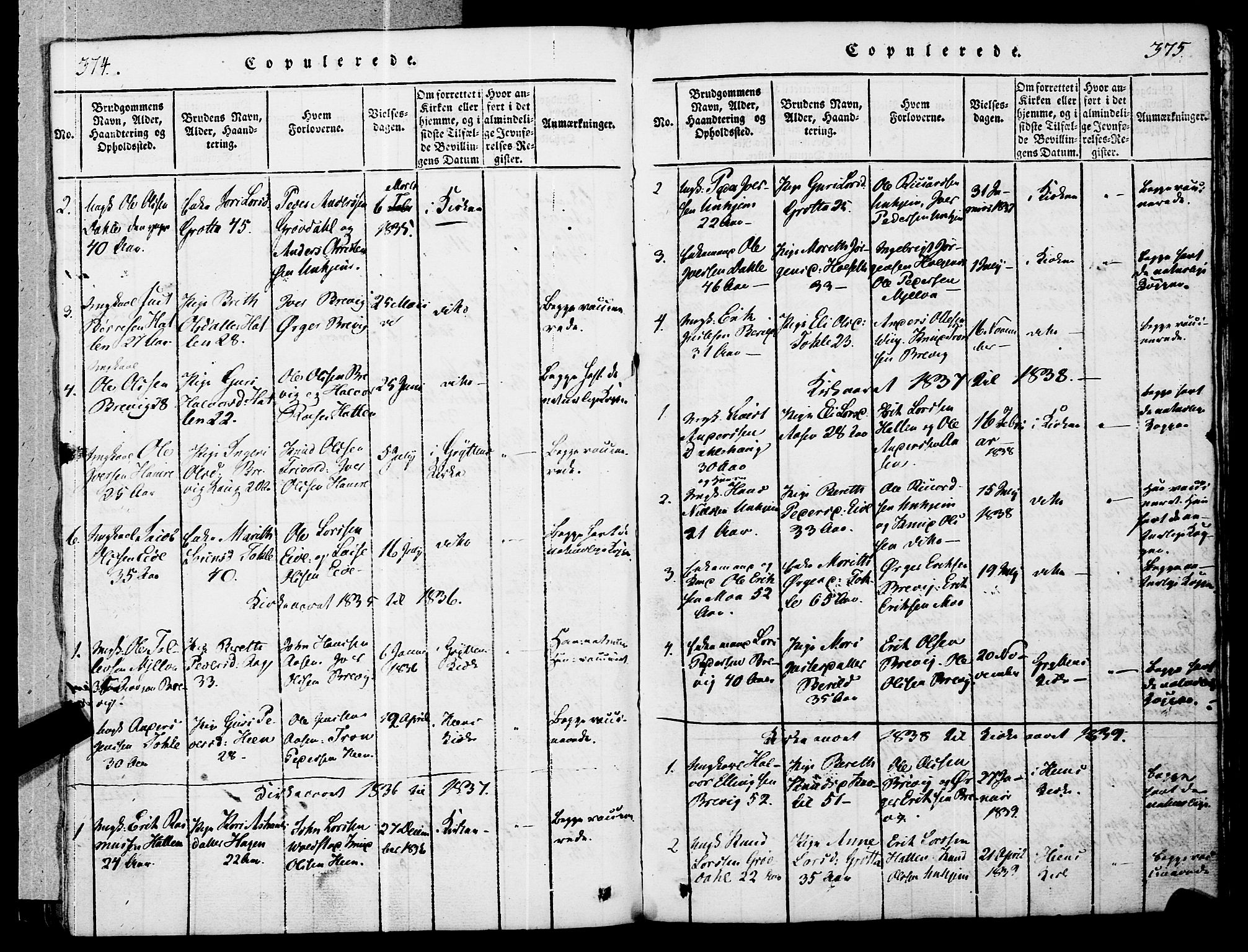 Ministerialprotokoller, klokkerbøker og fødselsregistre - Møre og Romsdal, SAT/A-1454/545/L0585: Parish register (official) no. 545A01, 1818-1853, p. 374-375
