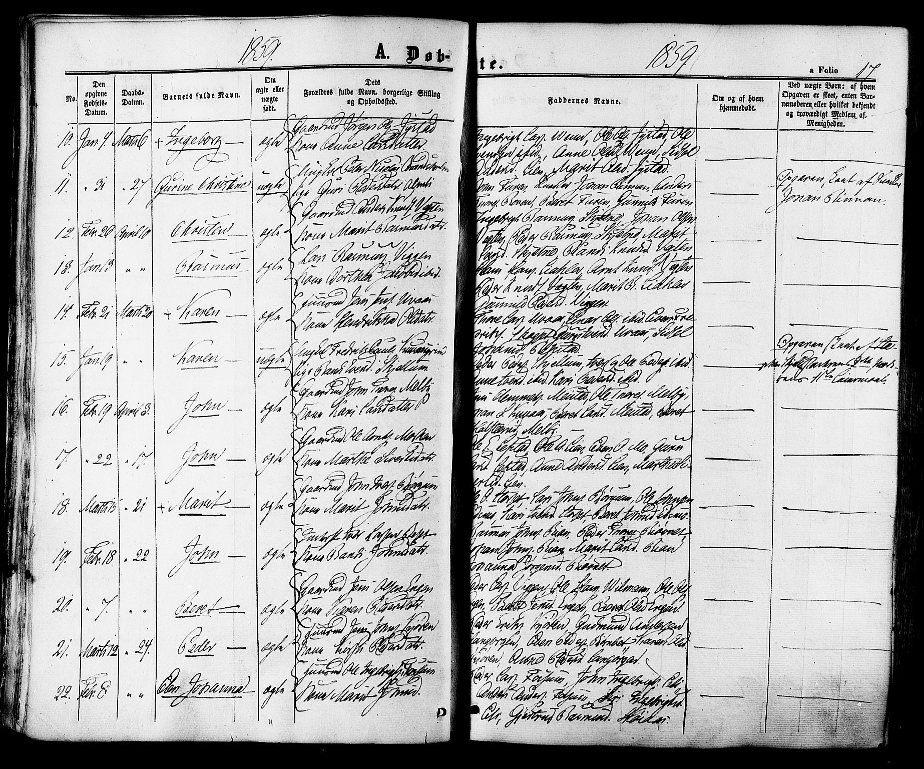 Ministerialprotokoller, klokkerbøker og fødselsregistre - Sør-Trøndelag, SAT/A-1456/665/L0772: Parish register (official) no. 665A07, 1856-1878, p. 17