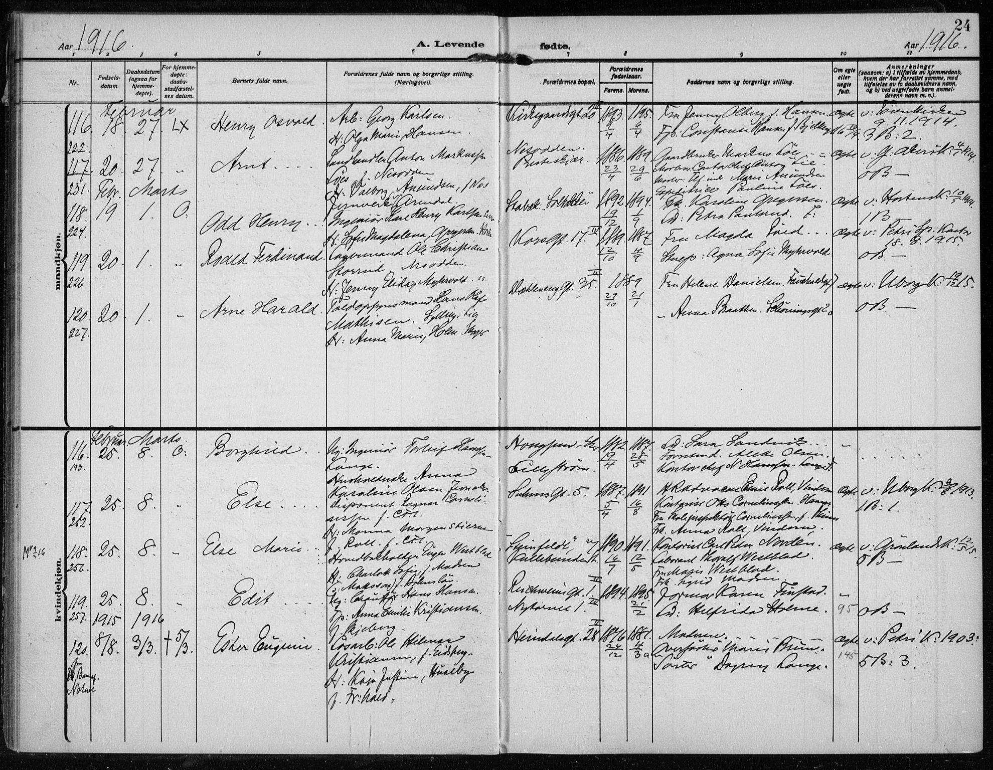 Rikshospitalet prestekontor Kirkebøker, AV/SAO-A-10309b/F/L0016: Parish register (official) no. 16, 1916-1918, p. 24