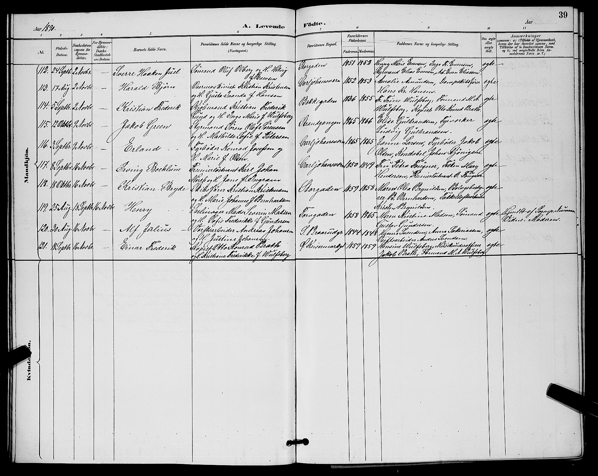 Horten kirkebøker, AV/SAKO-A-348/G/Ga/L0005: Parish register (copy) no. 5, 1888-1895, p. 39