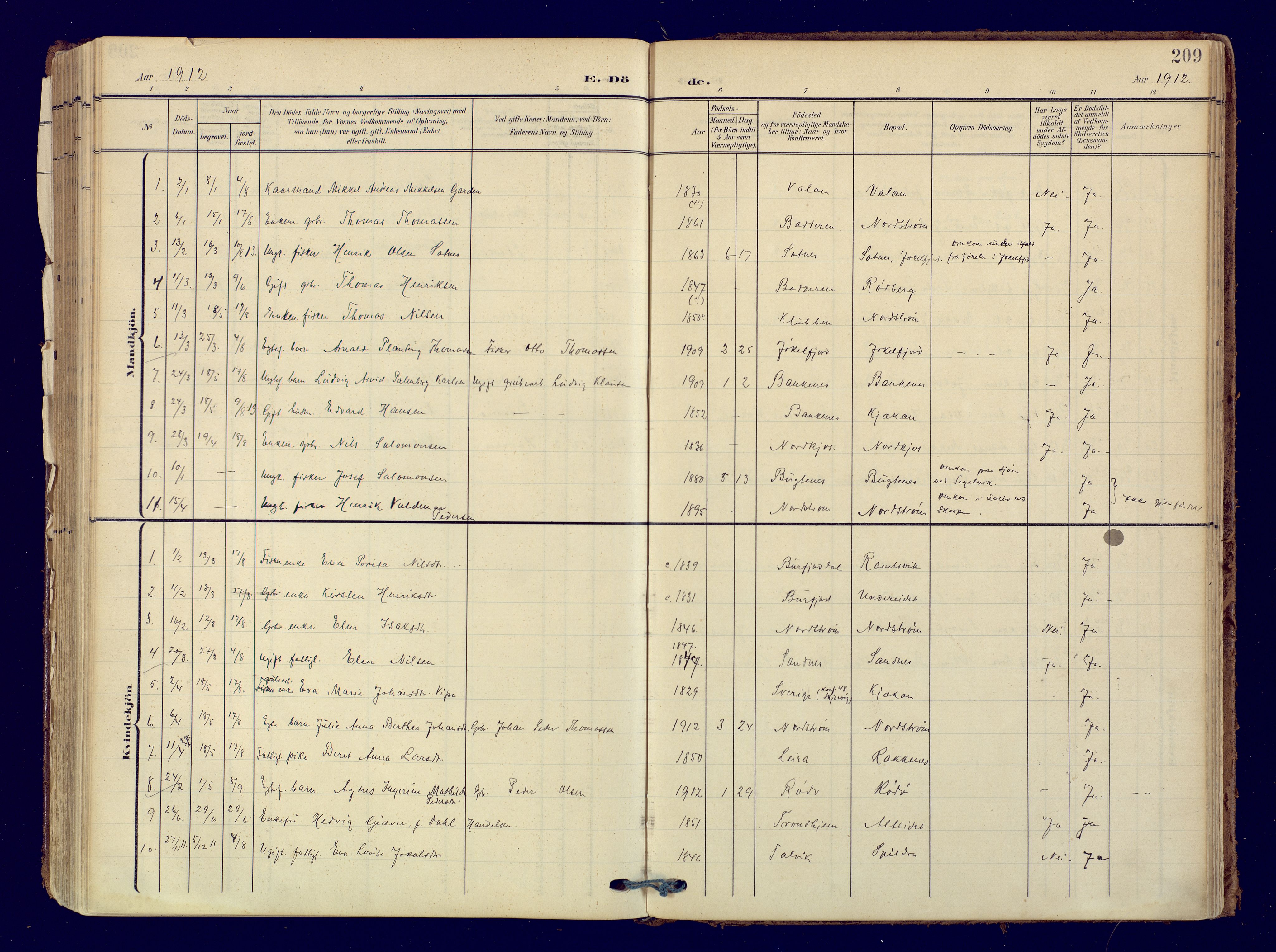 Skjervøy sokneprestkontor, AV/SATØ-S-1300/H/Ha/Haa: Parish register (official) no. 19, 1908-1936, p. 209