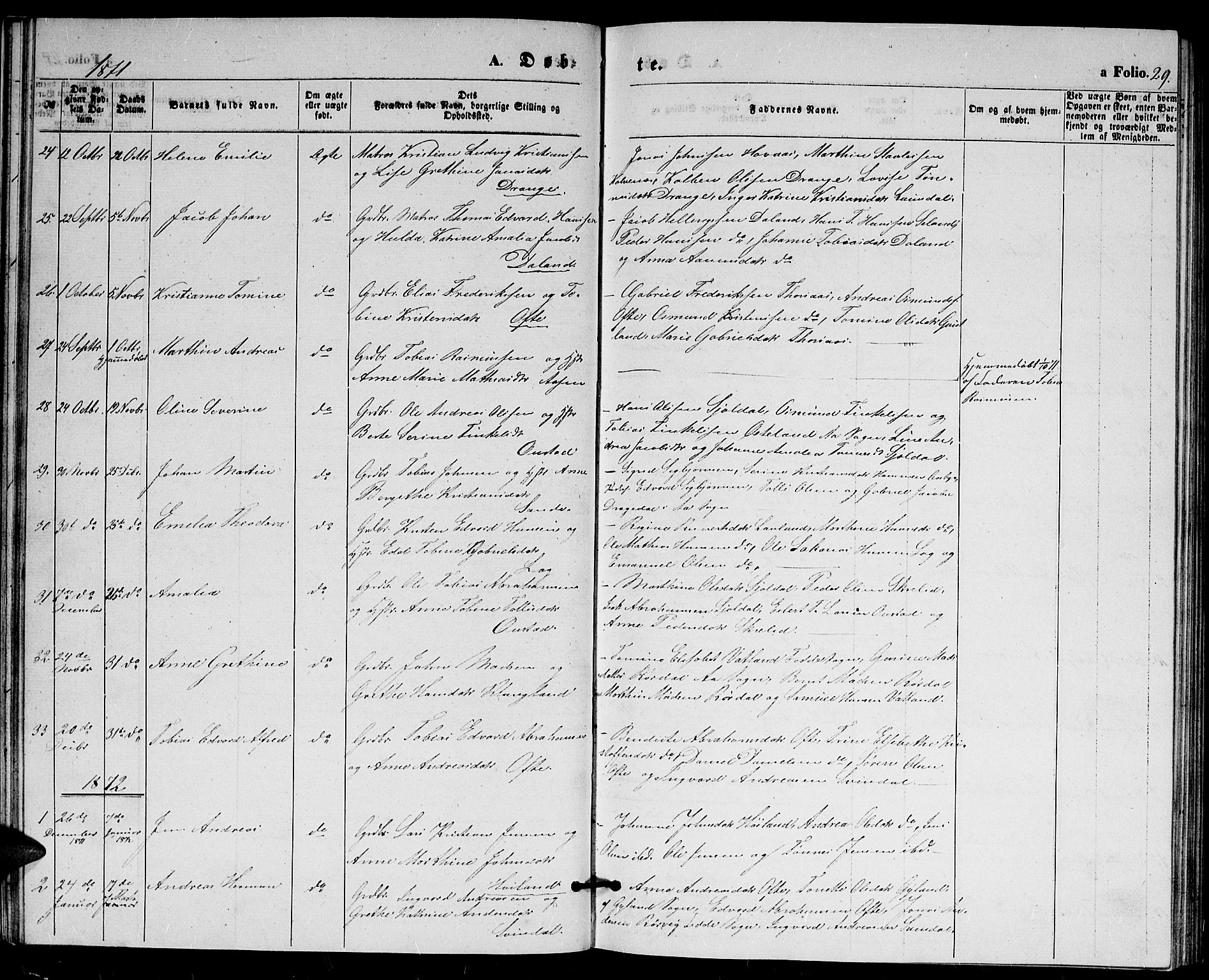 Herad sokneprestkontor, SAK/1111-0018/F/Fb/Fba/L0003: Parish register (copy) no. B 3, 1863-1883, p. 29