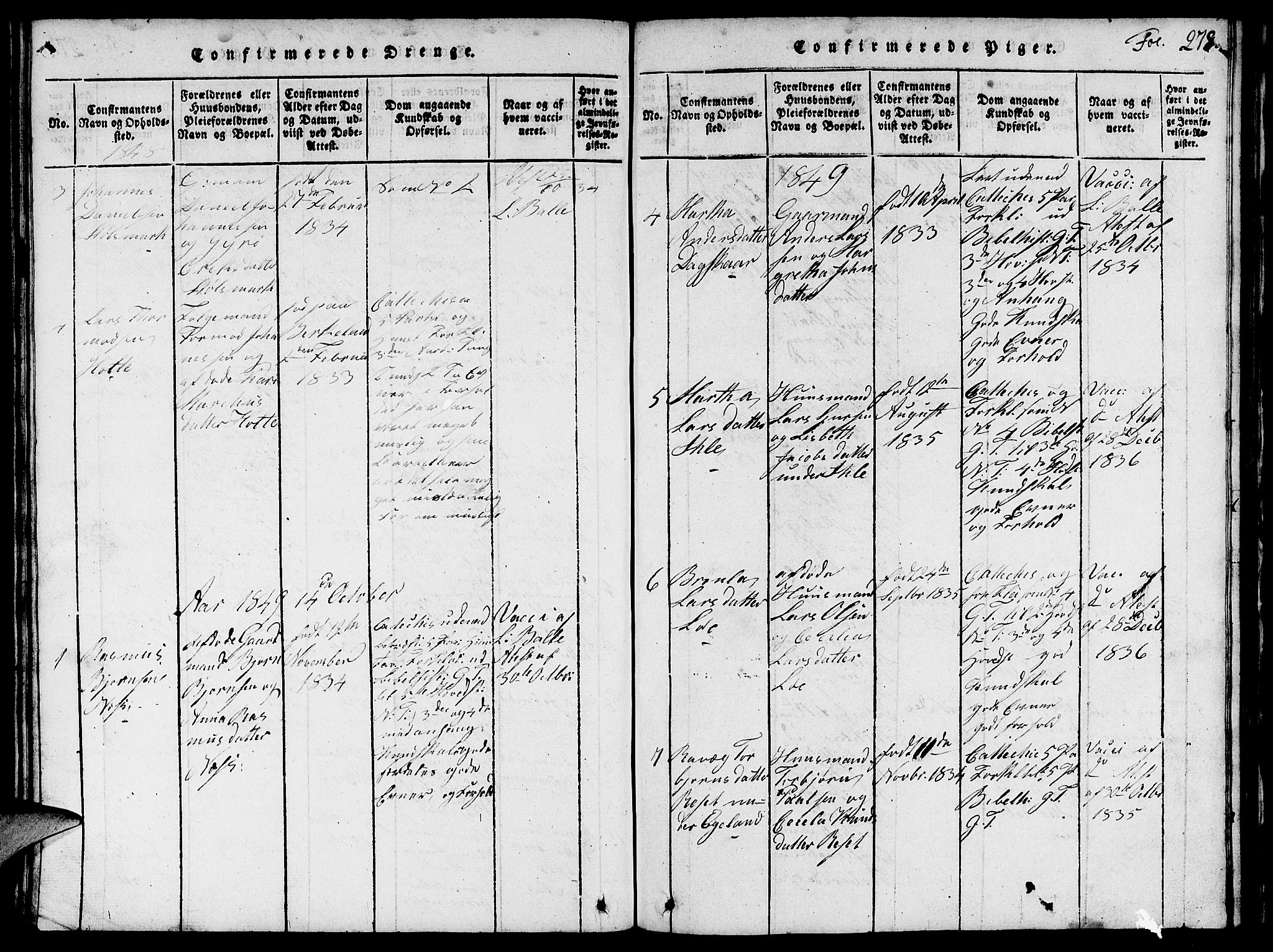 Vikedal sokneprestkontor, SAST/A-101840/01/V: Parish register (copy) no. B 1, 1816-1853, p. 278
