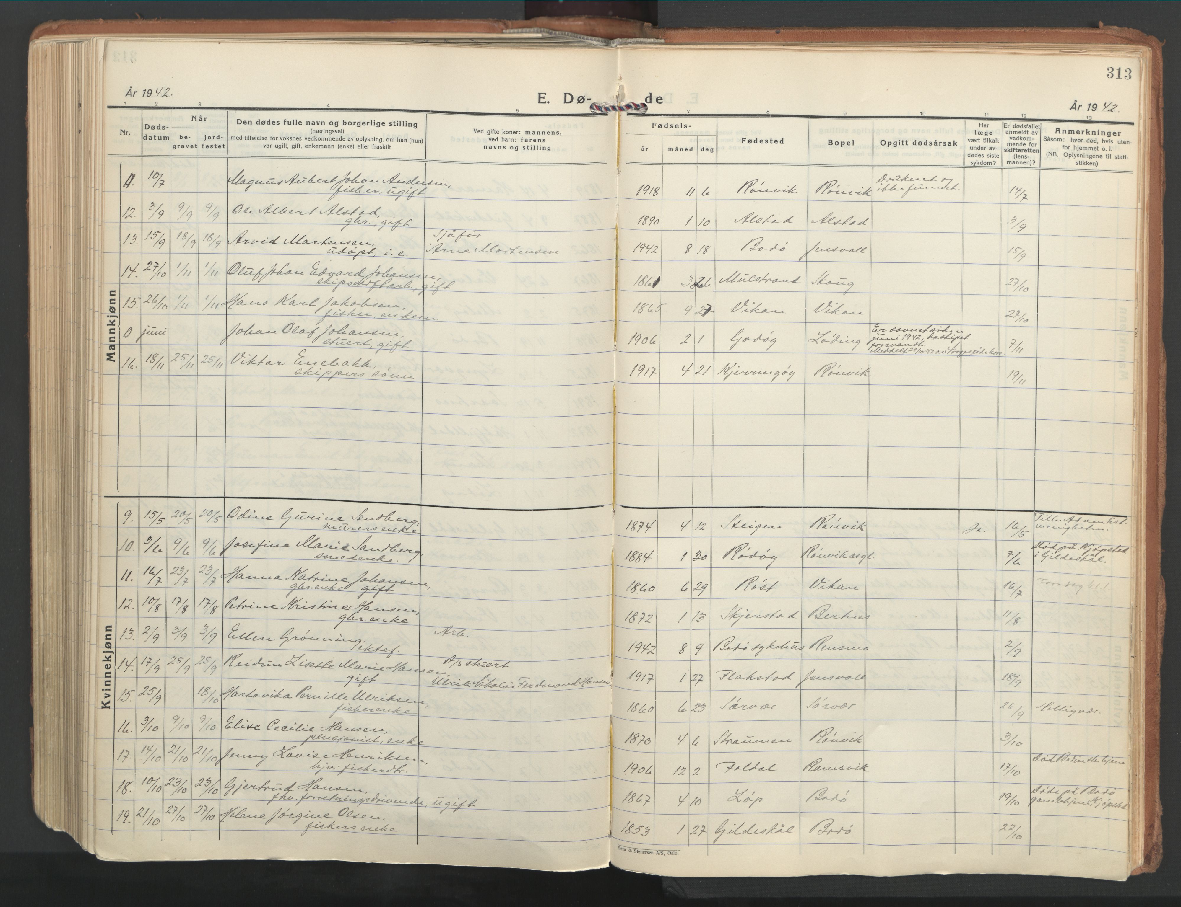 Ministerialprotokoller, klokkerbøker og fødselsregistre - Nordland, SAT/A-1459/802/L0061: Parish register (official) no. 802A08, 1933-1946, p. 313
