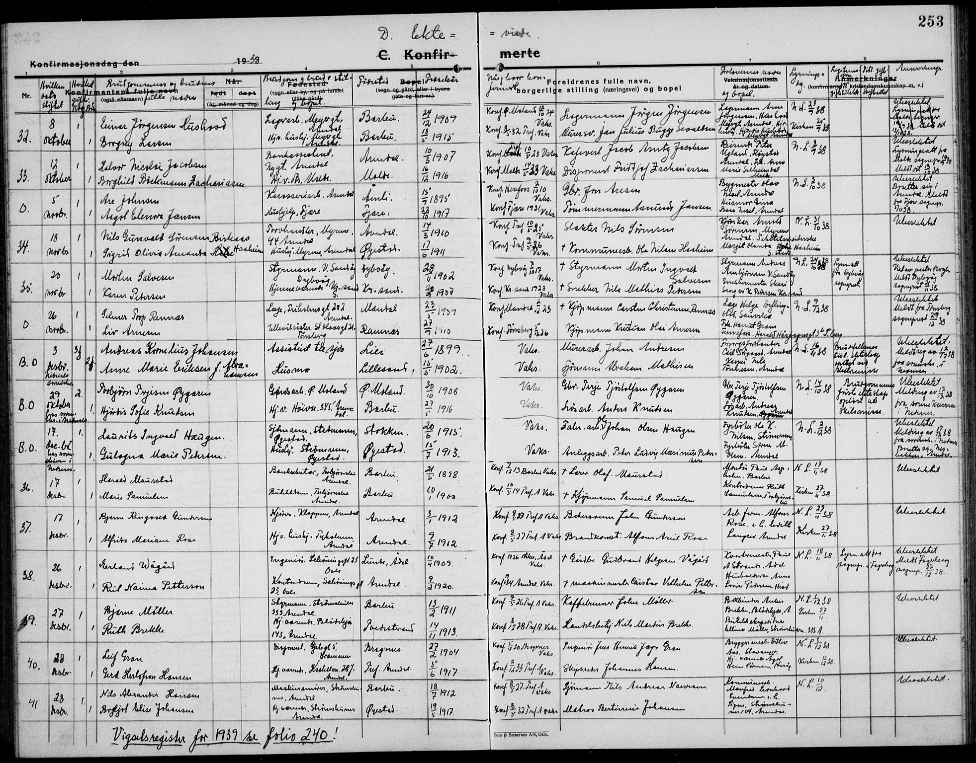 Arendal sokneprestkontor, Trefoldighet, AV/SAK-1111-0040/F/Fb/L0008: Parish register (copy) no. B 8, 1928-1939, p. 253