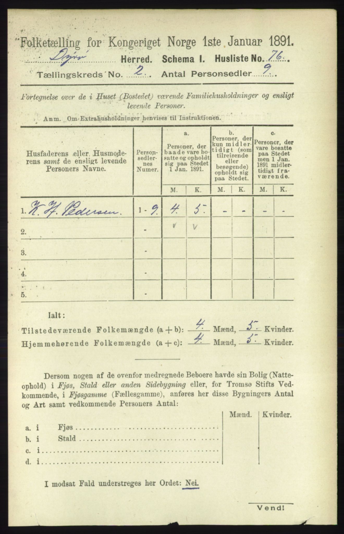 RA, 1891 census for 1926 Dyrøy, 1891, p. 528