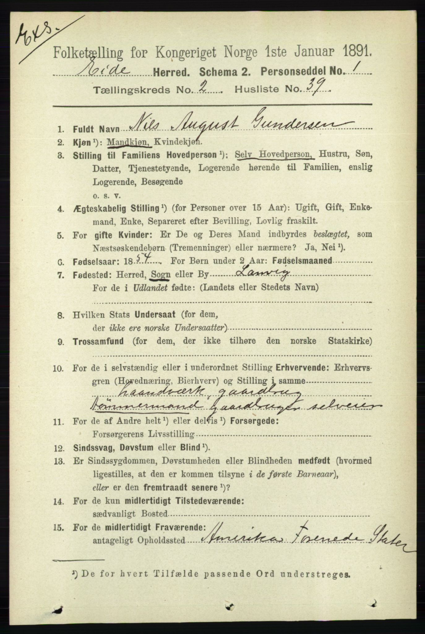 RA, Census 1891 for Nedenes amt: Gjenparter av personsedler for beslektede ektefeller, menn, 1891, p. 789