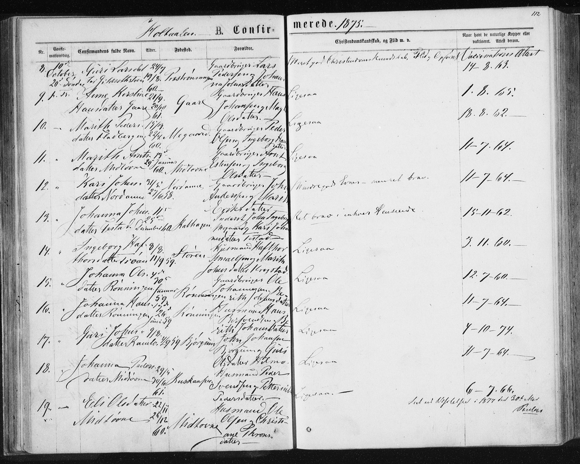 Ministerialprotokoller, klokkerbøker og fødselsregistre - Sør-Trøndelag, AV/SAT-A-1456/685/L0969: Parish register (official) no. 685A08 /1, 1870-1878, p. 112