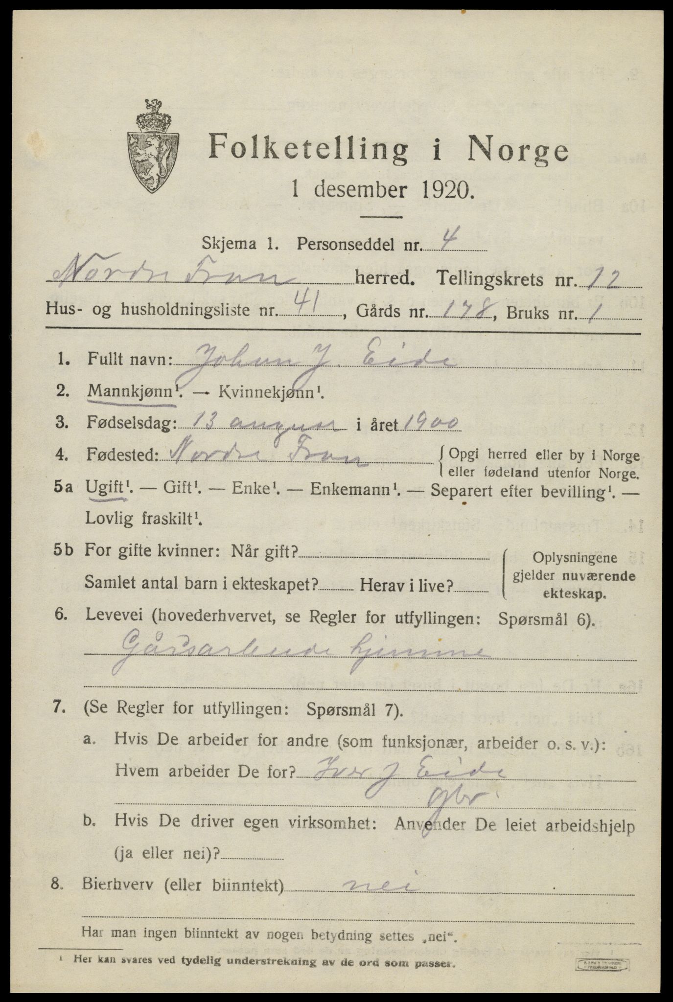 SAH, 1920 census for Nord-Fron, 1920, p. 10302