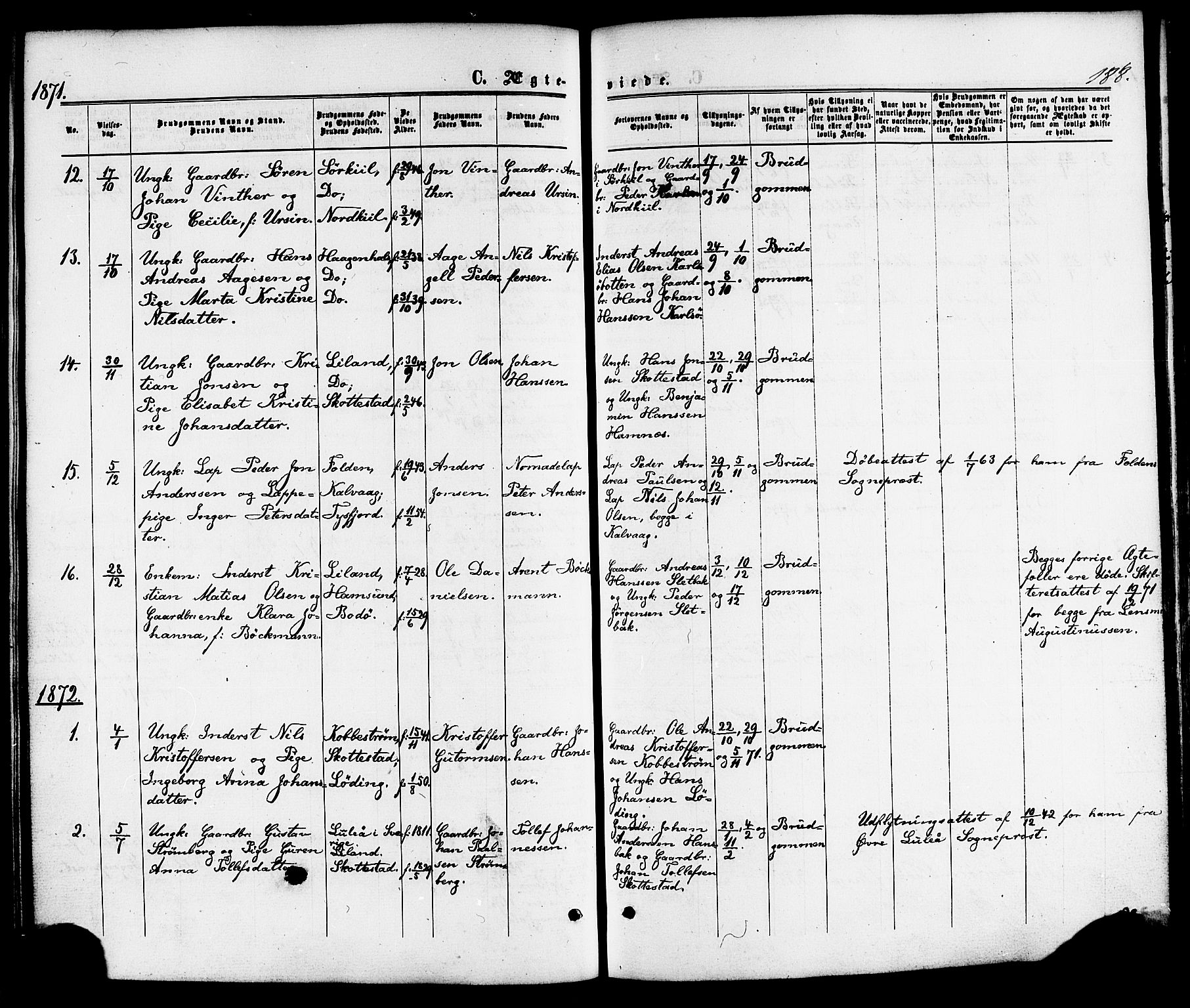 Ministerialprotokoller, klokkerbøker og fødselsregistre - Nordland, SAT/A-1459/859/L0845: Parish register (official) no. 859A05, 1863-1877, p. 188