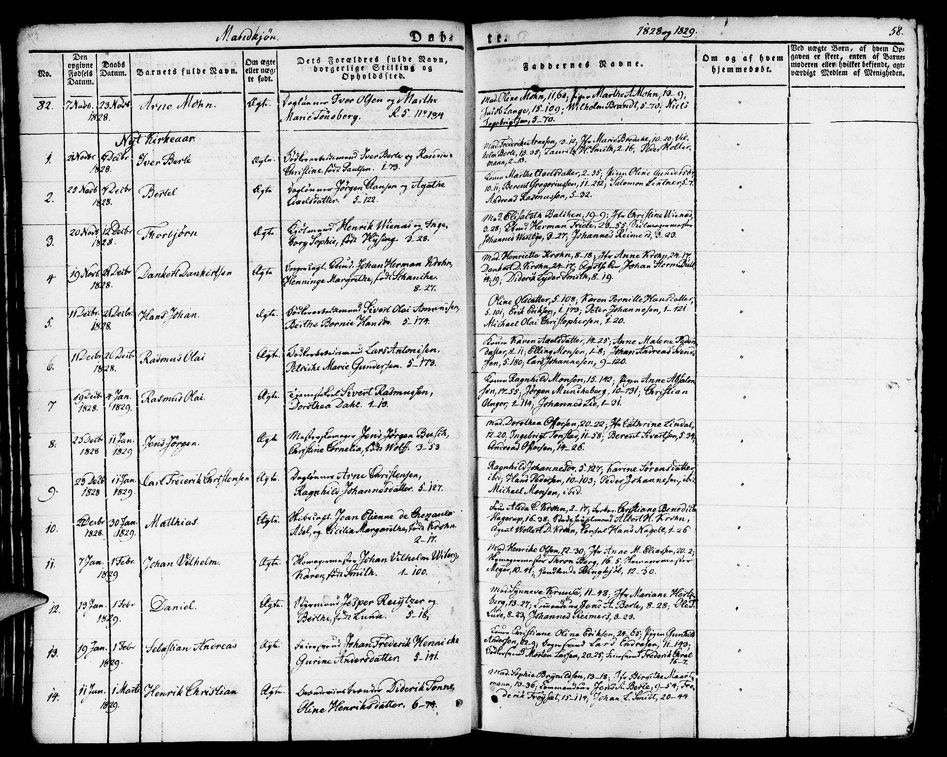 Nykirken Sokneprestembete, SAB/A-77101/H/Haa/L0012: Parish register (official) no. A 12, 1821-1844, p. 58