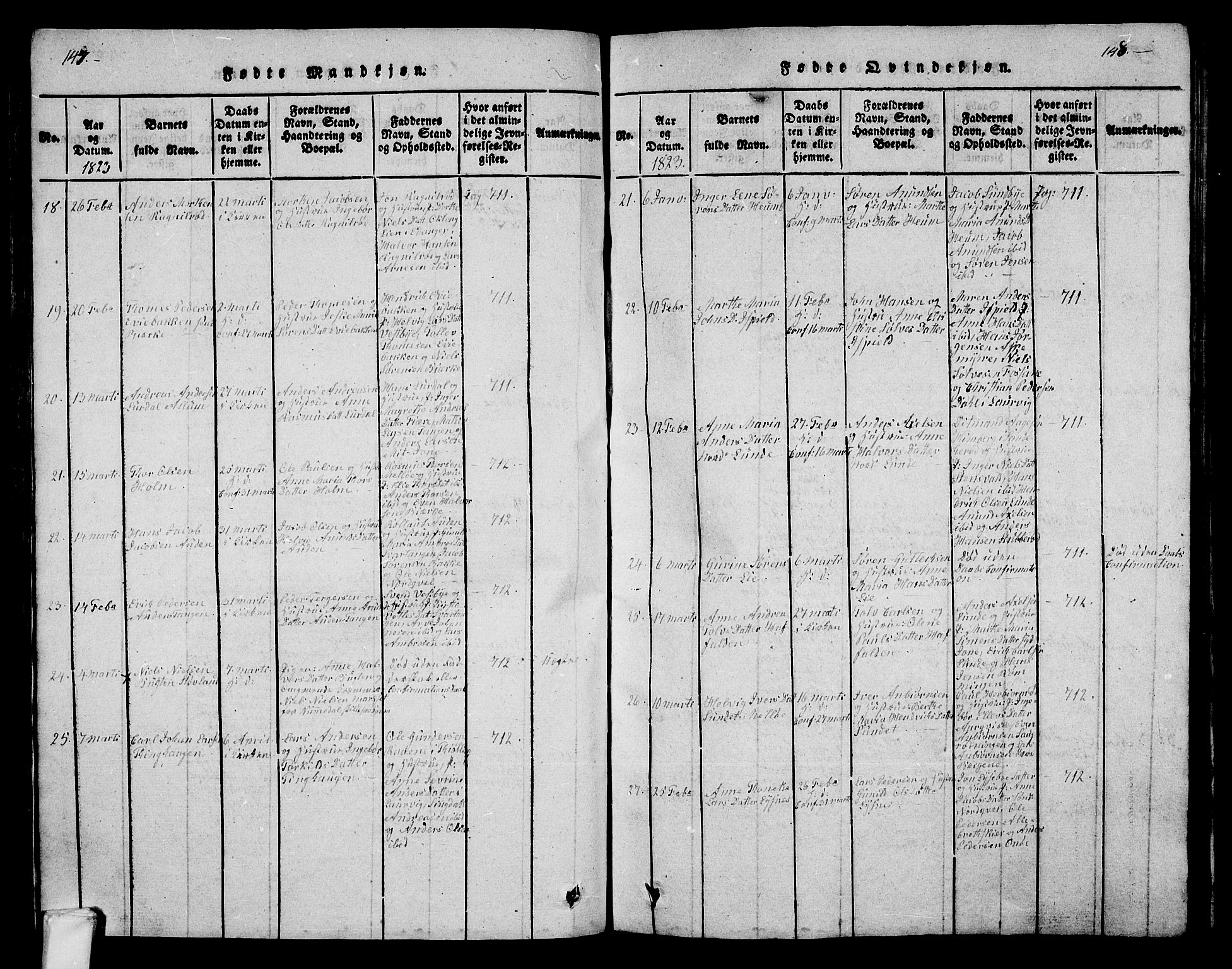 Hedrum kirkebøker, AV/SAKO-A-344/G/Ga/L0003: Parish register (copy) no. I 3, 1817-1835, p. 147-148