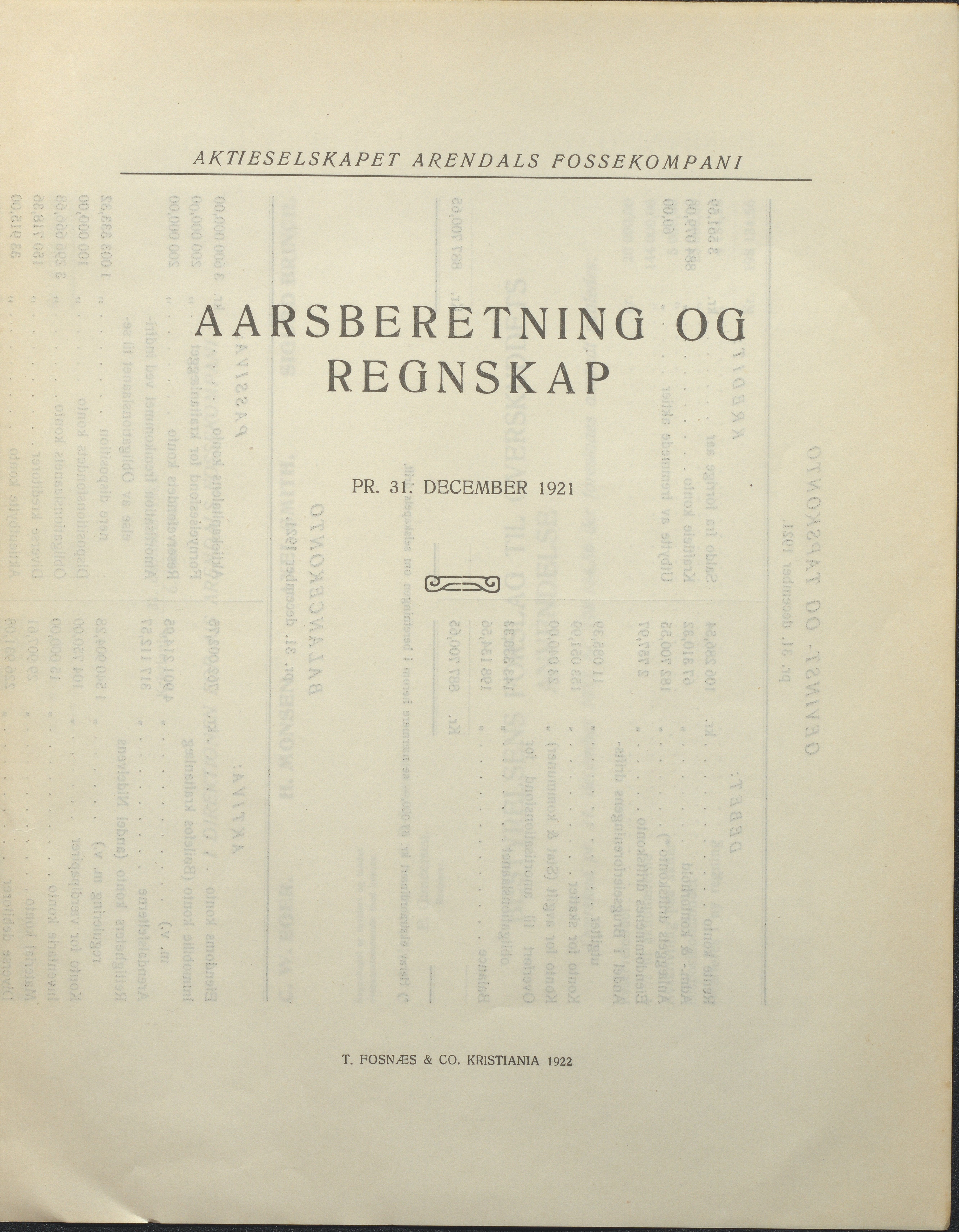 Arendals Fossekompani, AAKS/PA-2413/X/X01/L0001/0008: Beretninger, regnskap, balansekonto, gevinst- og tapskonto / Årsberetning og regnskap 1919 - 1927, 1919-1927, p. 8