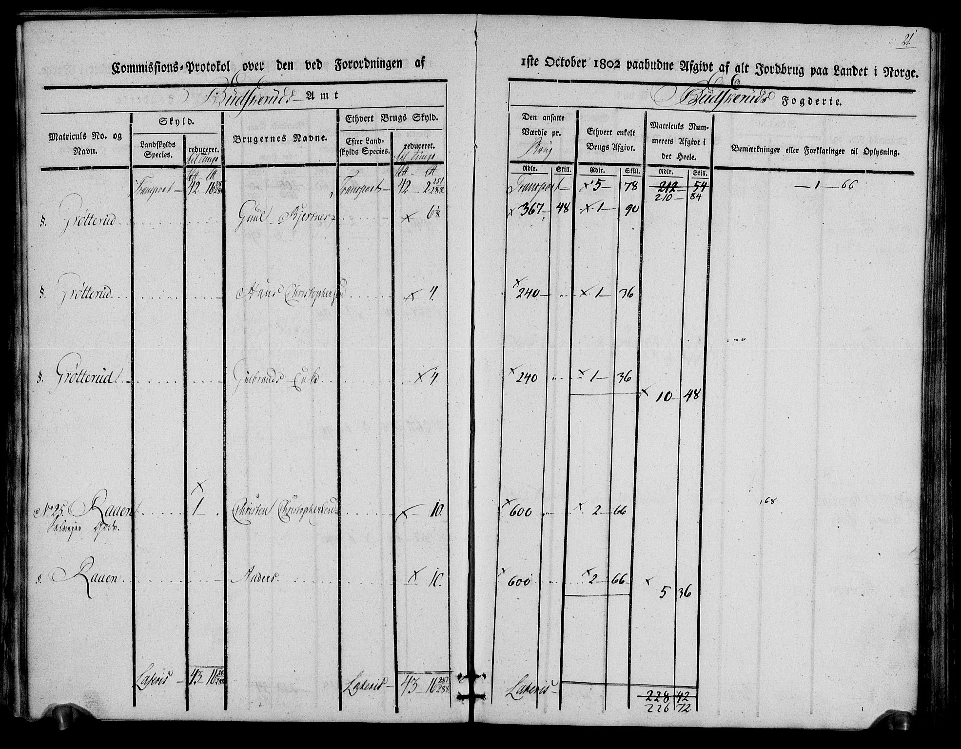 Rentekammeret inntil 1814, Realistisk ordnet avdeling, AV/RA-EA-4070/N/Ne/Nea/L0059: Buskerud fogderi. Kommisjonsprotokoll for Modum prestegjeld, 1803, p. 21