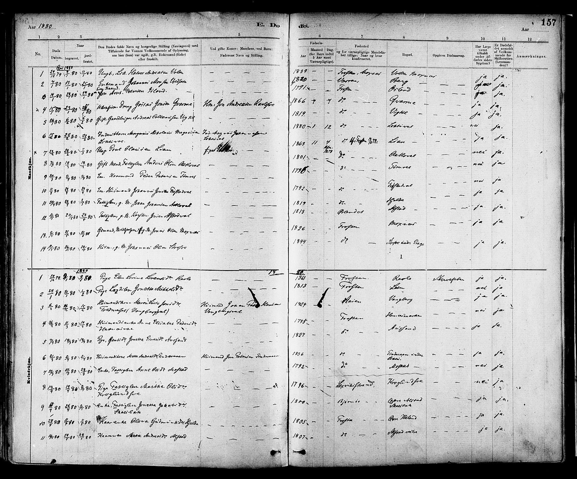 Ministerialprotokoller, klokkerbøker og fødselsregistre - Nord-Trøndelag, AV/SAT-A-1458/713/L0120: Parish register (official) no. 713A09, 1878-1887, p. 157