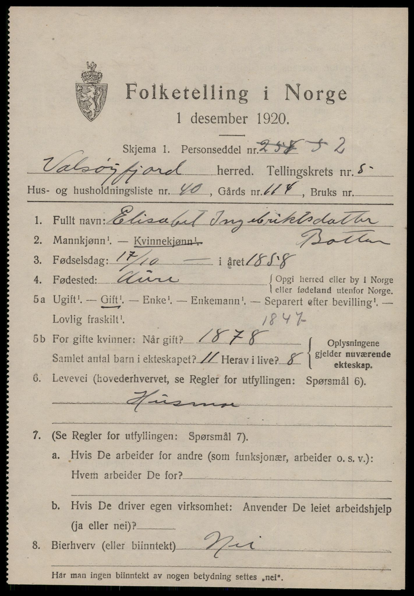 SAT, 1920 census for Valsøyfjord, 1920, p. 2891