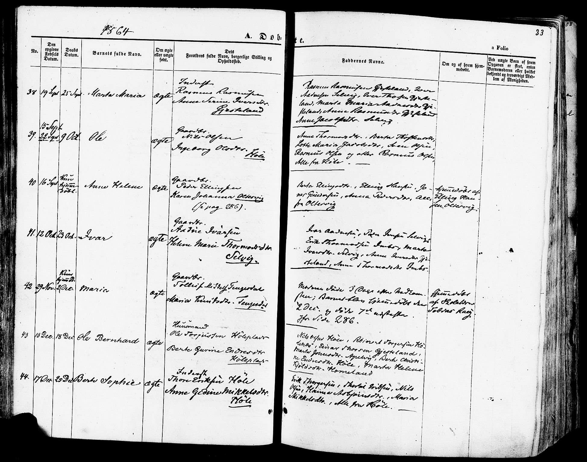 Høgsfjord sokneprestkontor, AV/SAST-A-101624/H/Ha/Haa/L0002: Parish register (official) no. A 2, 1855-1885, p. 33