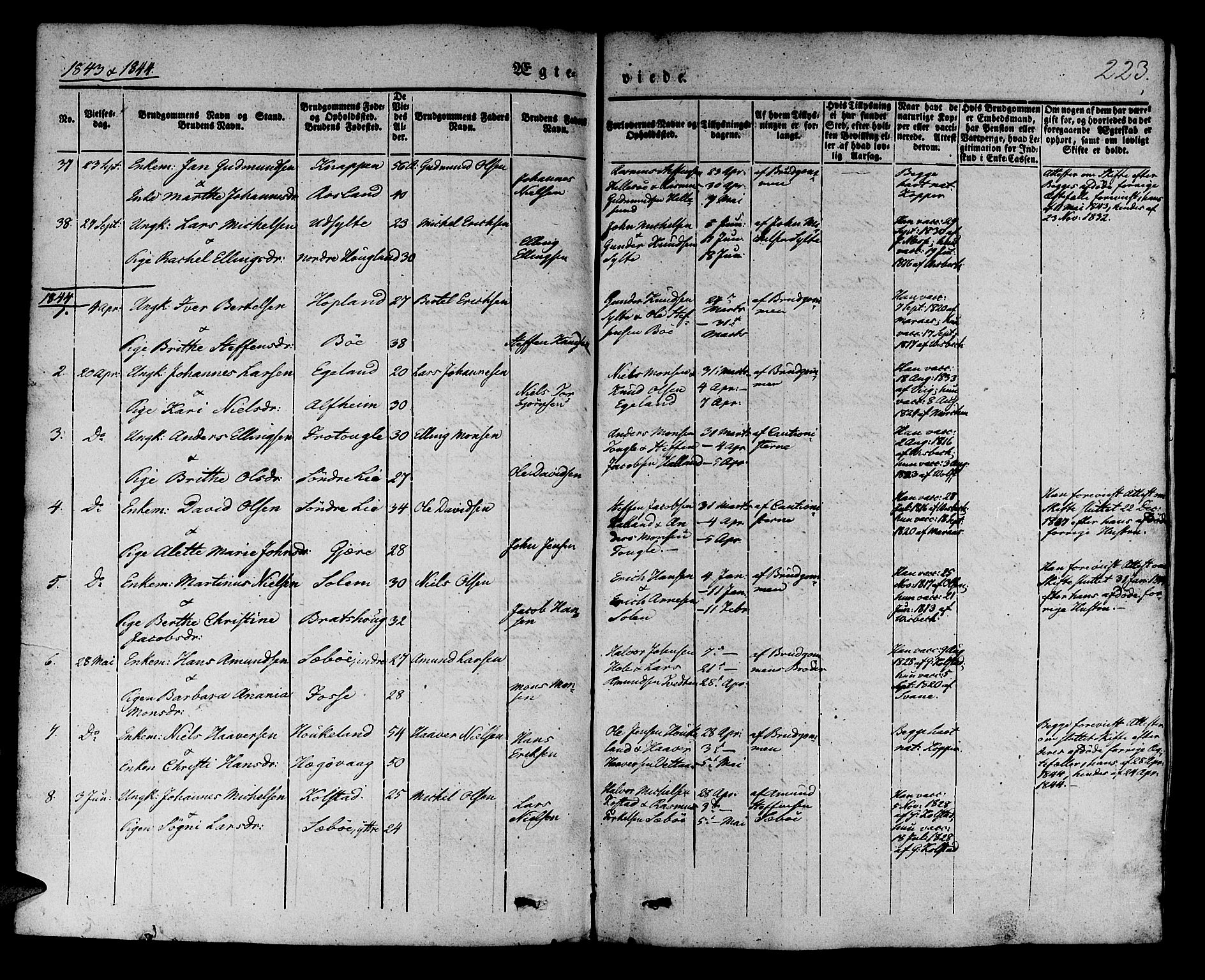 Manger sokneprestembete, AV/SAB-A-76801/H/Haa: Parish register (official) no. A 5, 1839-1848, p. 223