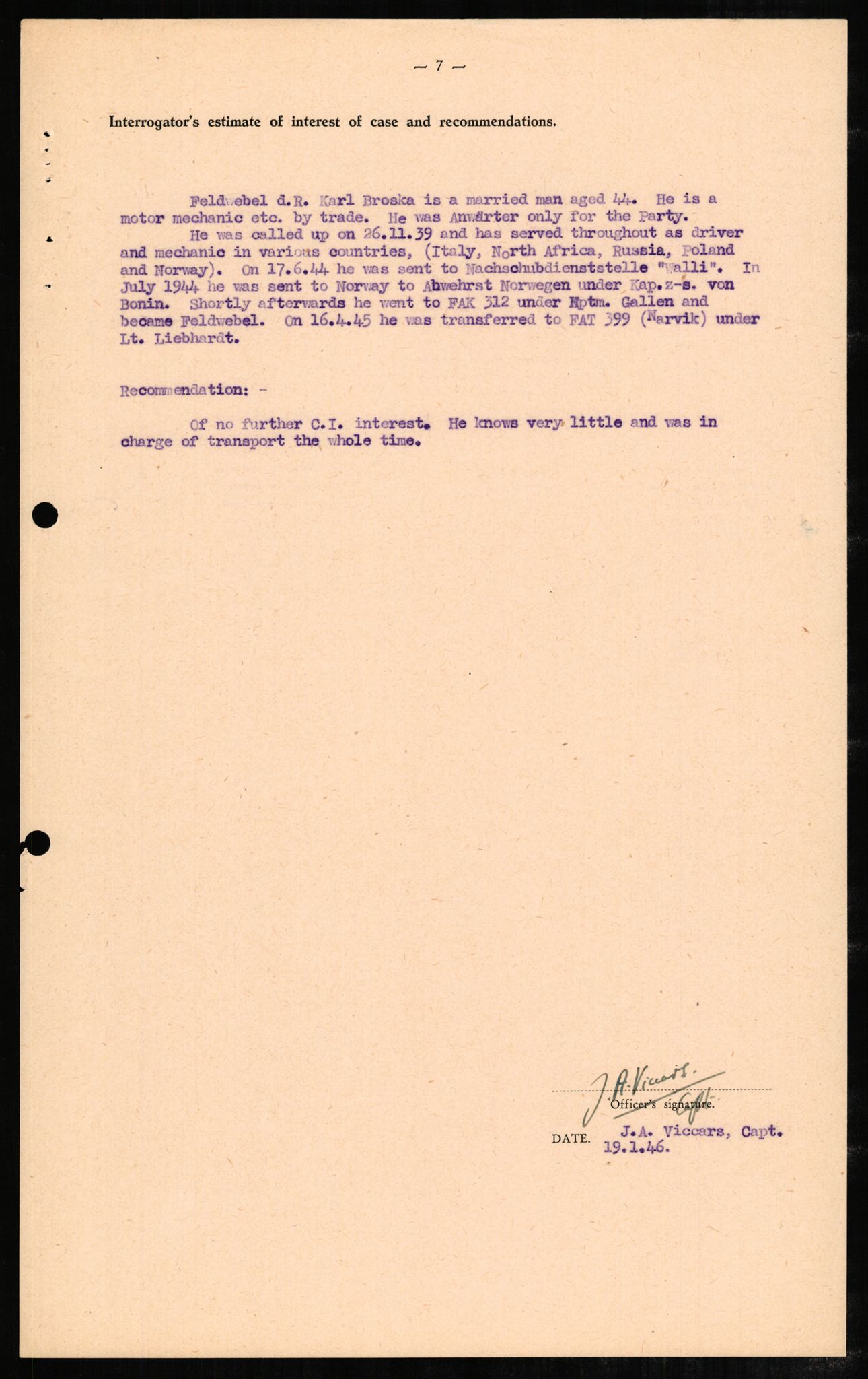 Forsvaret, Forsvarets overkommando II, AV/RA-RAFA-3915/D/Db/L0004: CI Questionaires. Tyske okkupasjonsstyrker i Norge. Tyskere., 1945-1946, p. 344