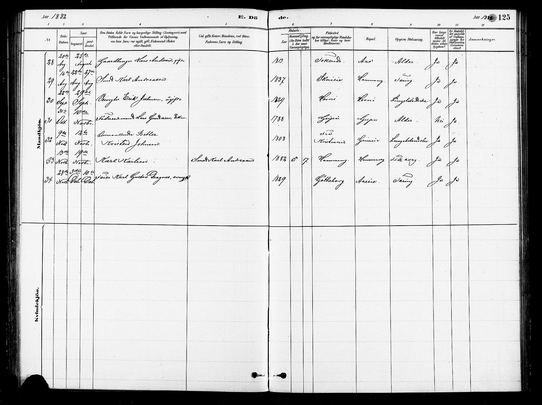 Asker prestekontor Kirkebøker, AV/SAO-A-10256a/F/Fb/L0001: Parish register (official) no. II 1, 1879-1895, p. 125