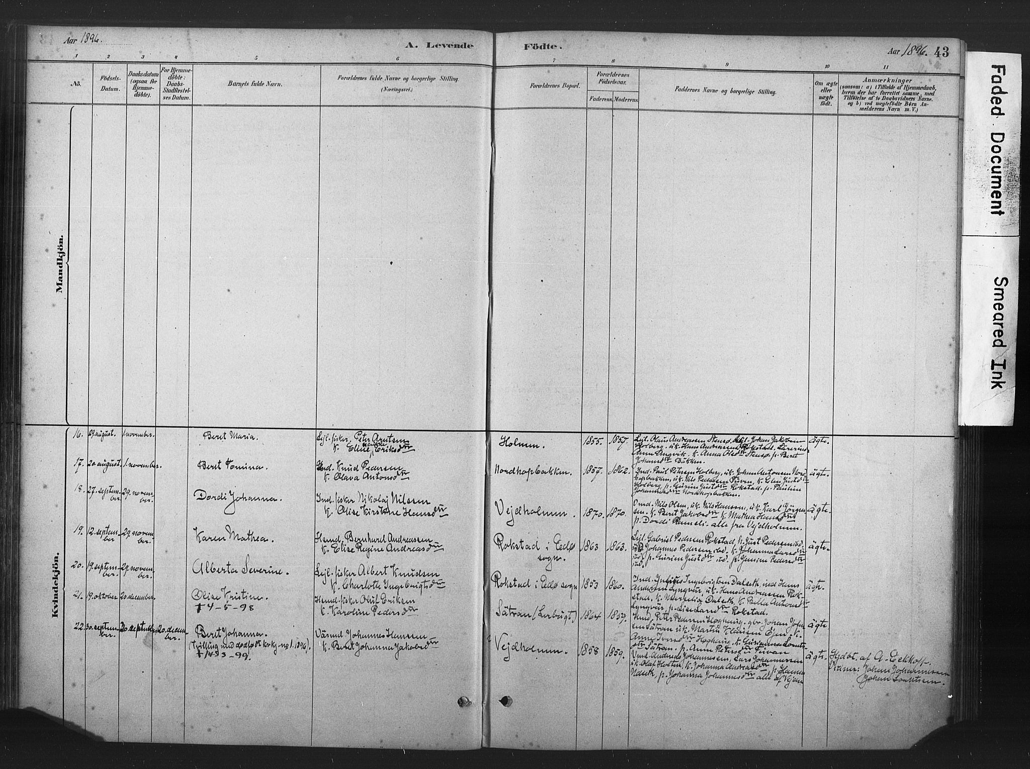 Ministerialprotokoller, klokkerbøker og fødselsregistre - Møre og Romsdal, AV/SAT-A-1454/583/L0954: Parish register (official) no. 583A01, 1880-1906, p. 43