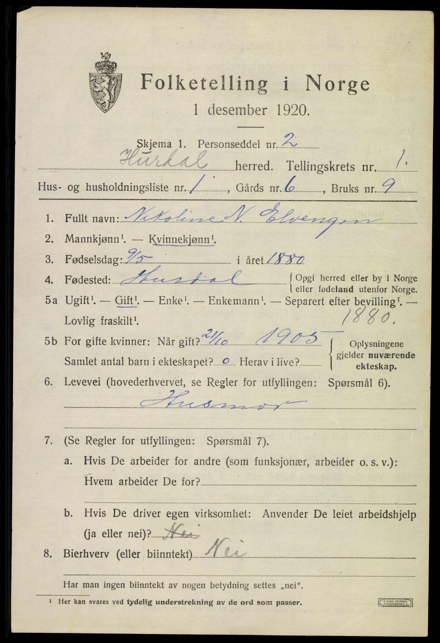 SAO, 1920 census for Hurdal, 1920, p. 700