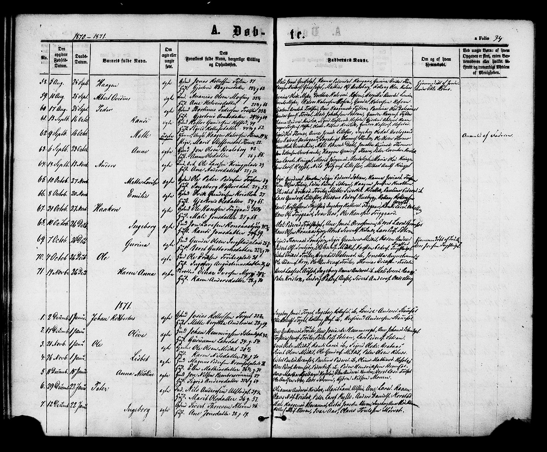Ministerialprotokoller, klokkerbøker og fødselsregistre - Nord-Trøndelag, SAT/A-1458/703/L0029: Parish register (official) no. 703A02, 1863-1879, p. 34
