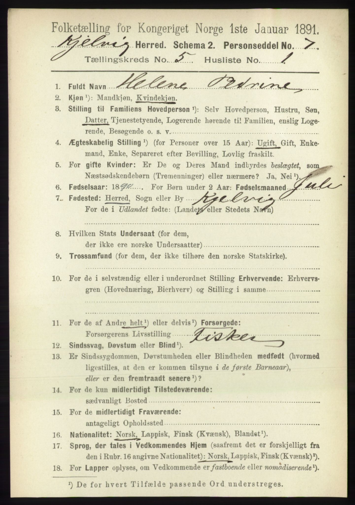 RA, 1891 census for 2019 Kjelvik, 1891, p. 552