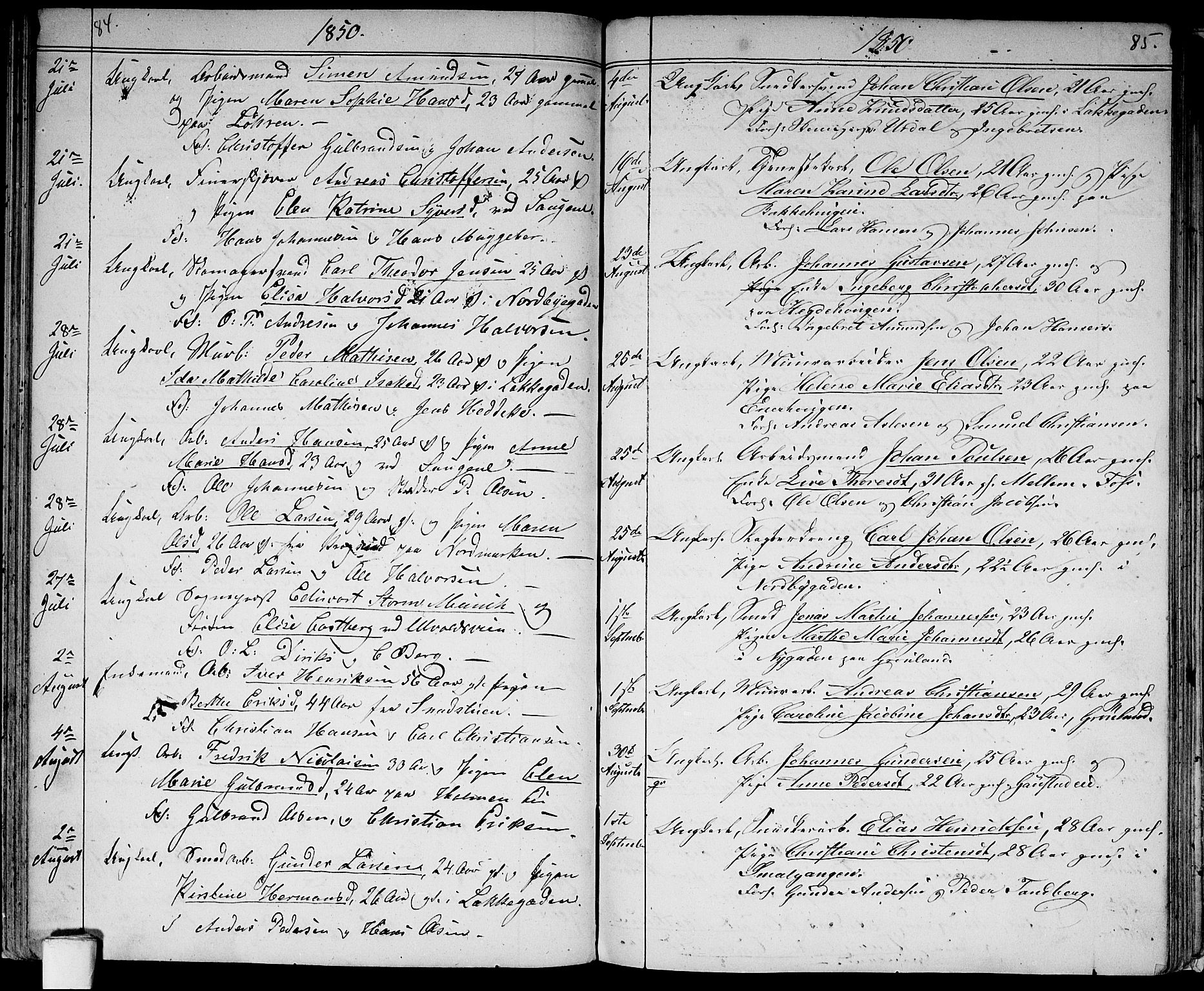 Aker prestekontor kirkebøker, SAO/A-10861/G/L0011: Parish register (copy) no. 11, 1846-1859, p. 84-85