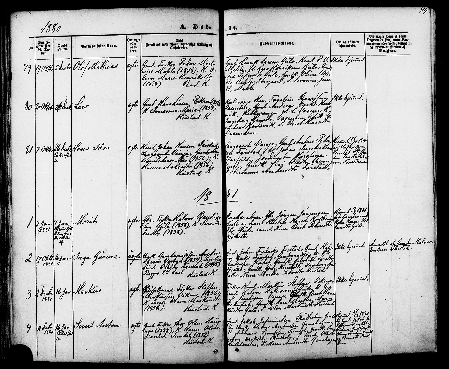 Ministerialprotokoller, klokkerbøker og fødselsregistre - Møre og Romsdal, AV/SAT-A-1454/566/L0768: Parish register (official) no. 566A07, 1869-1881, p. 94