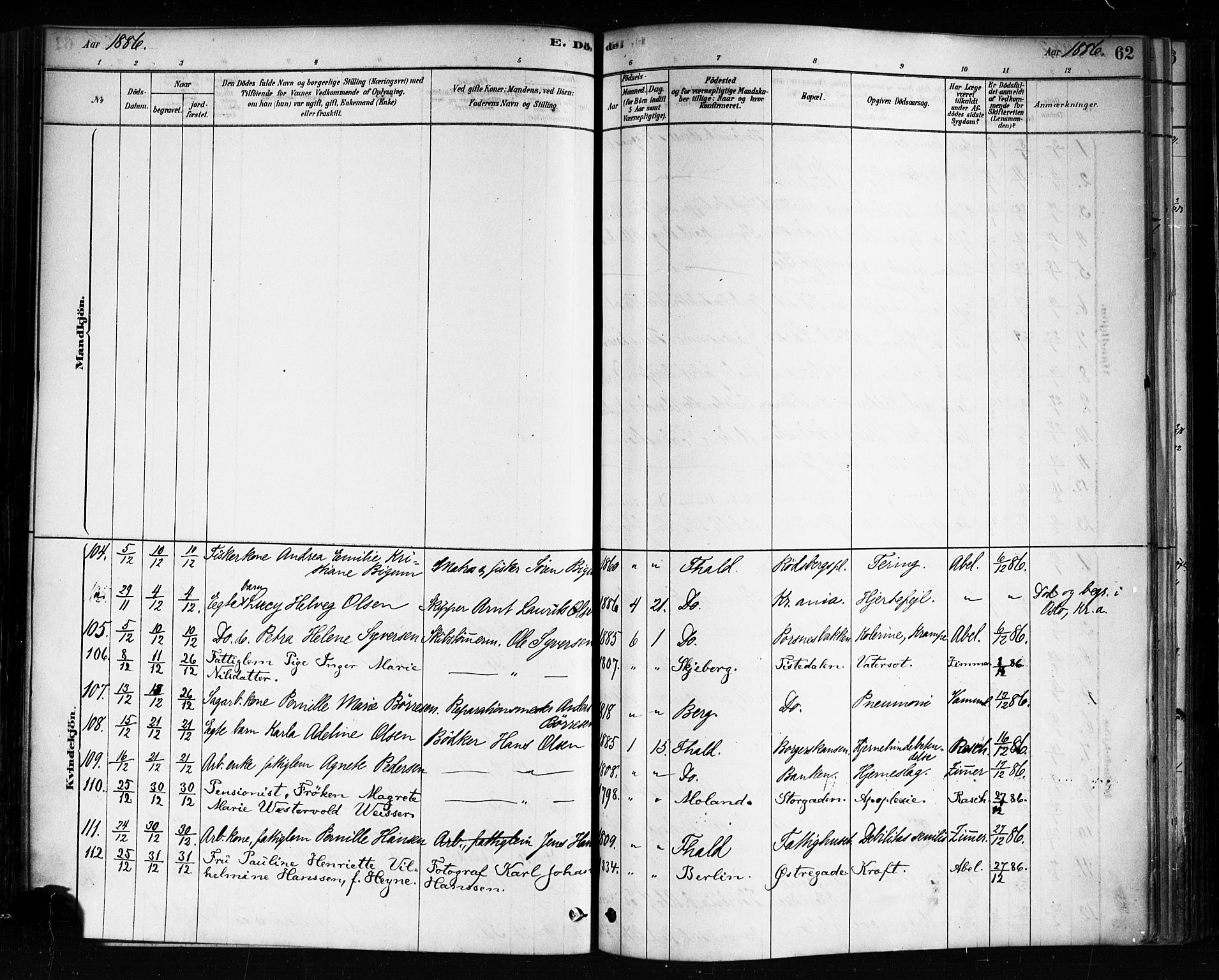 Halden prestekontor Kirkebøker, AV/SAO-A-10909/F/Fa/L0012: Parish register (official) no. I 12, 1878-1889, p. 62