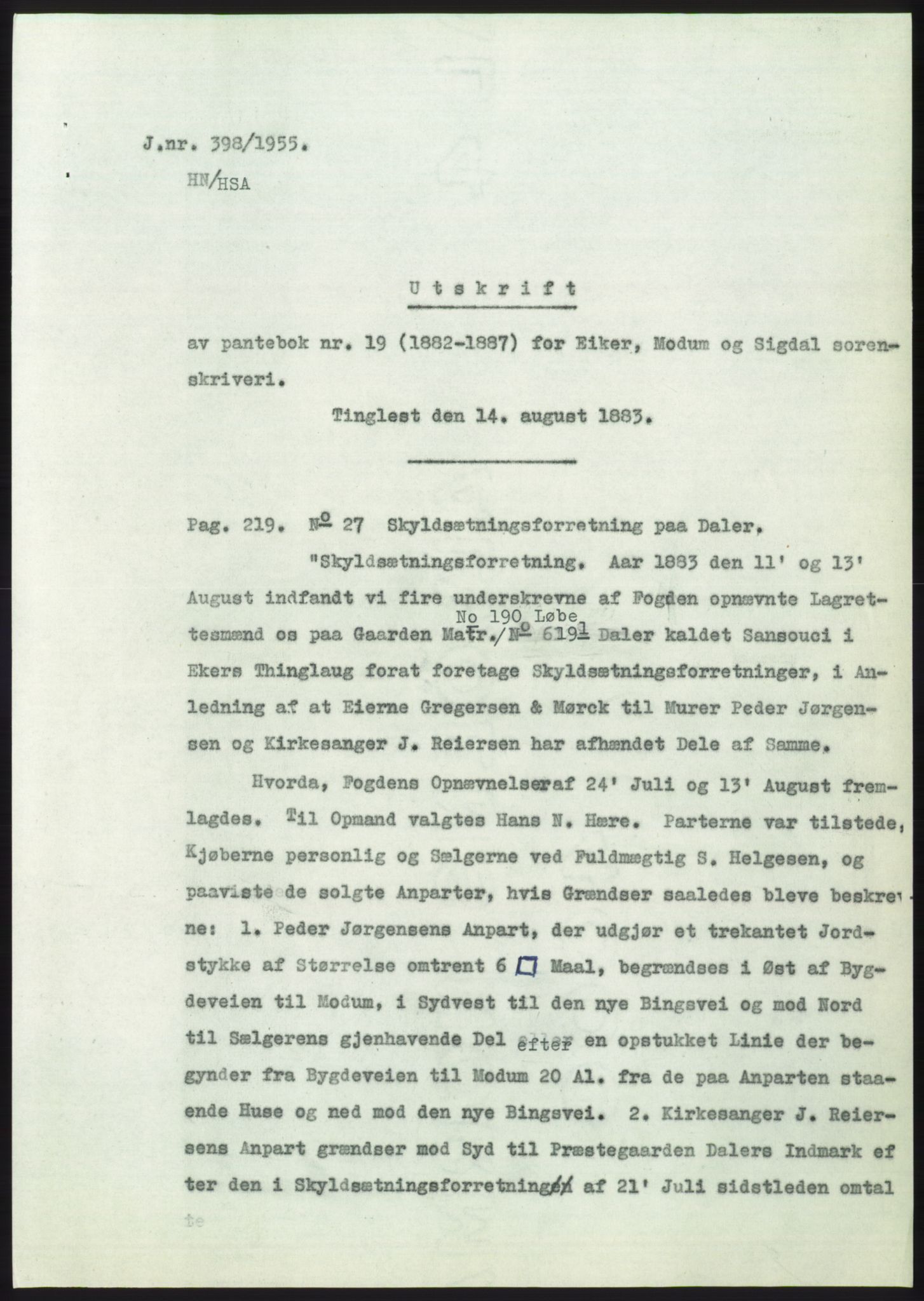 Statsarkivet i Kongsberg, SAKO/A-0001, 1955, p. 185